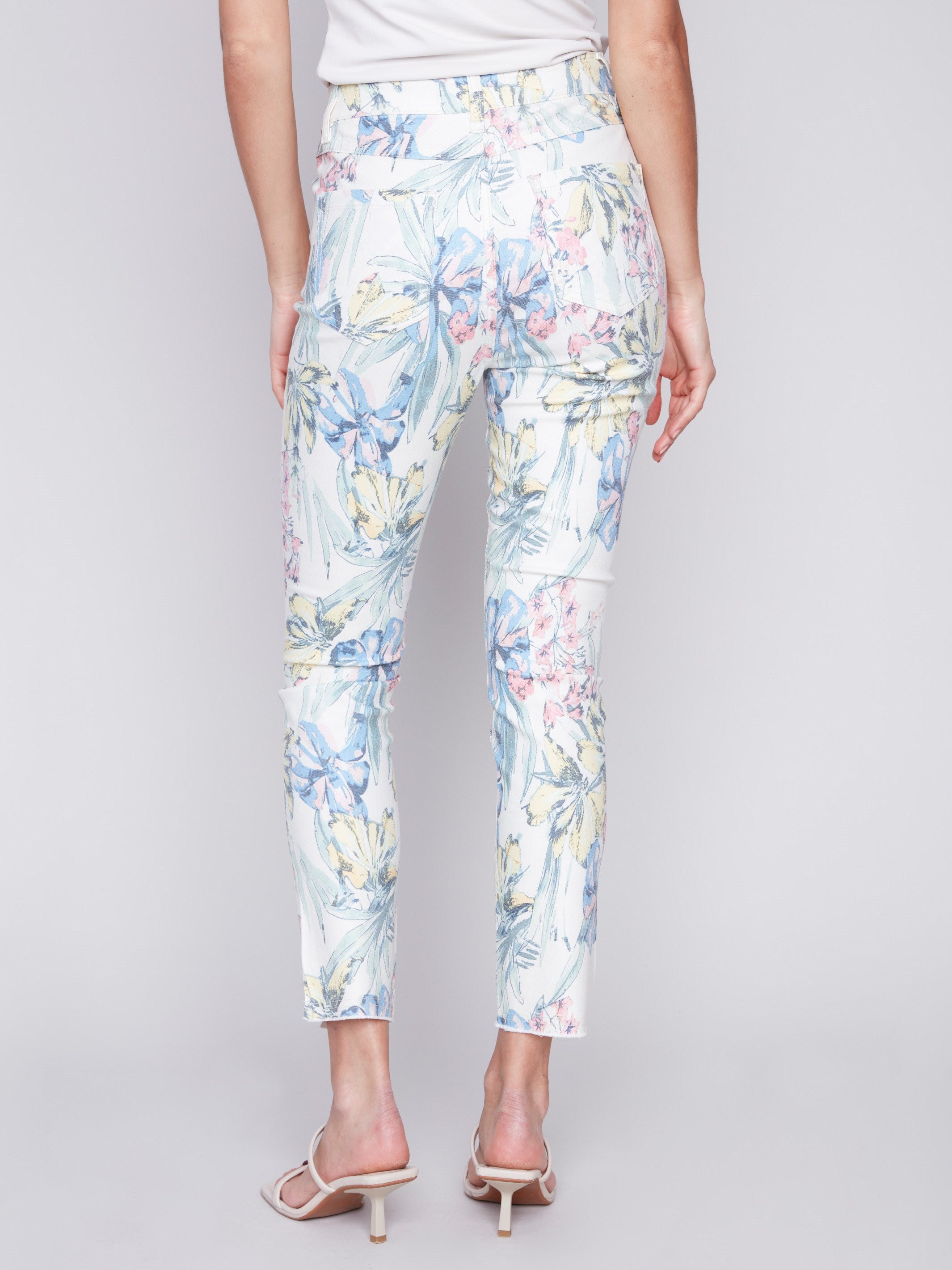 Printed Twill Pants with Hem Slit - Hawaii - Charlie B Collection Canada - Image 3
