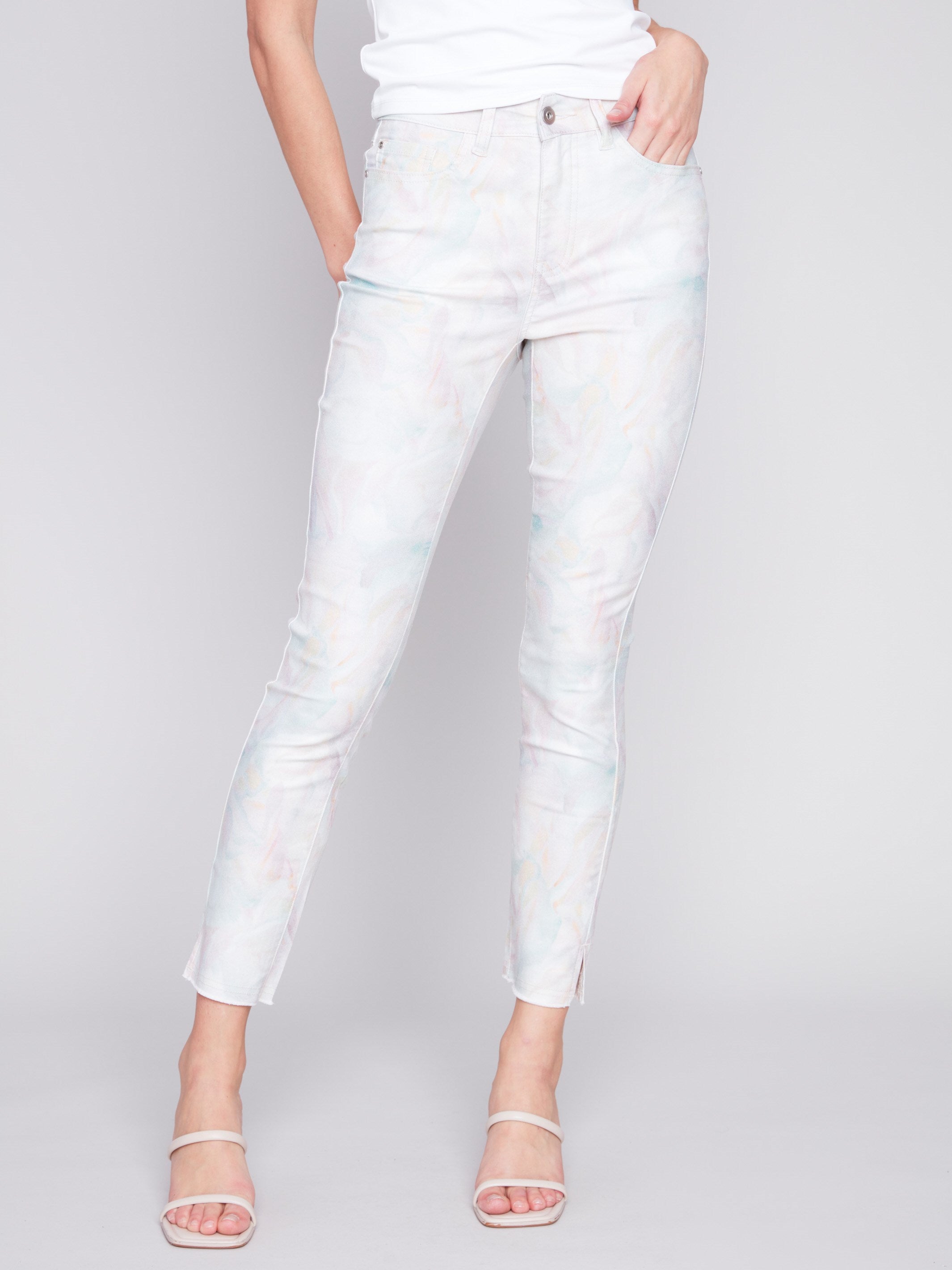 Printed Twill Pants with Hem Slit - Pastel - Charlie B Collection Canada - Image 2