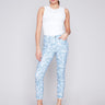 Printed Twill Pants with Hem Slit - Blue Rose - Charlie B Collection Canada - Image 1