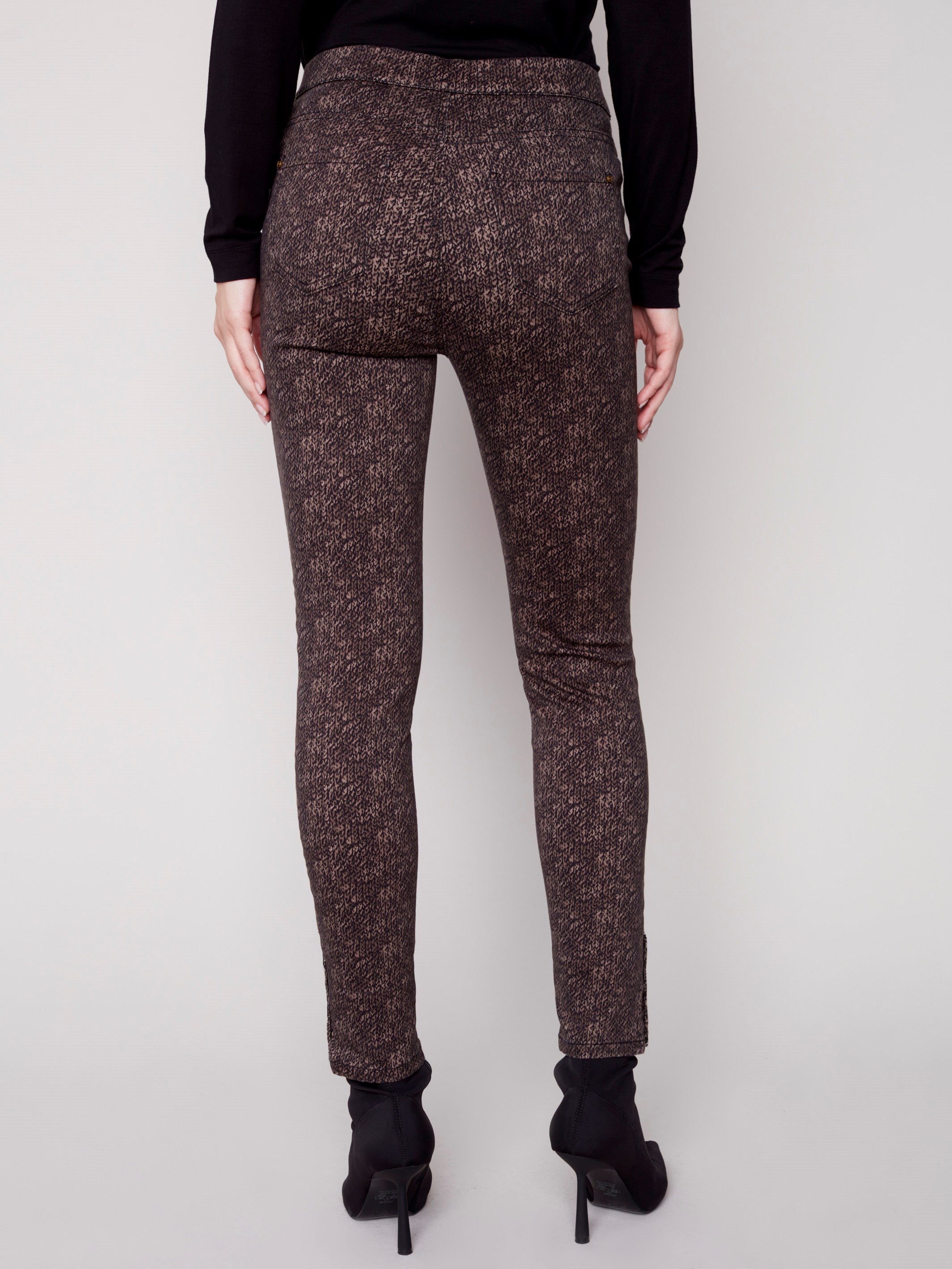Printed Twill Pants with Snap Button Hem - Truffle