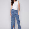 Printed Wide Leg Pants with Front Slits - Indigo - Charlie B Collection Canada - Image 1