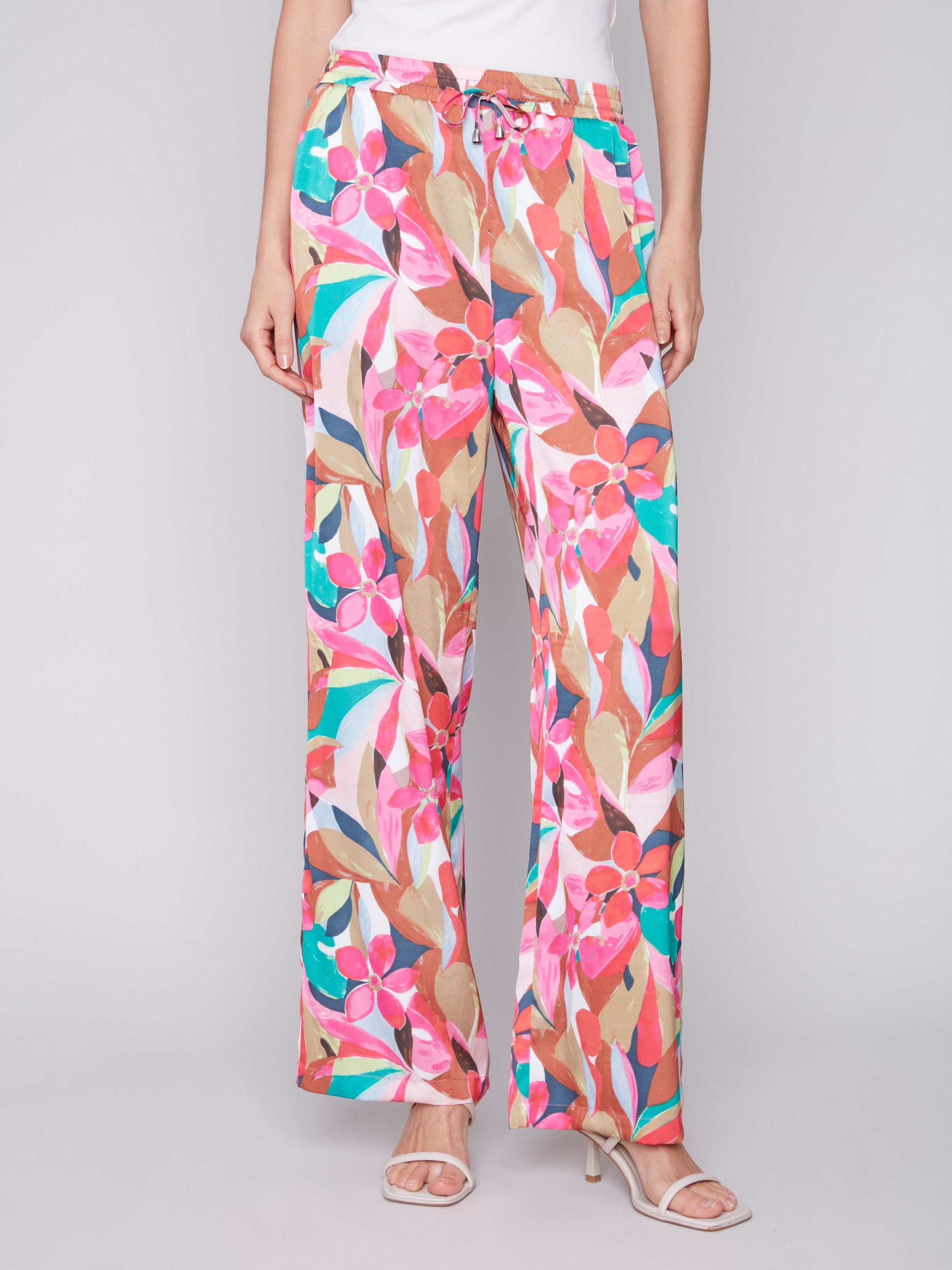 Printed Wide Leg Satin Pants - Flora - Charlie B Collection Canada - Image 2