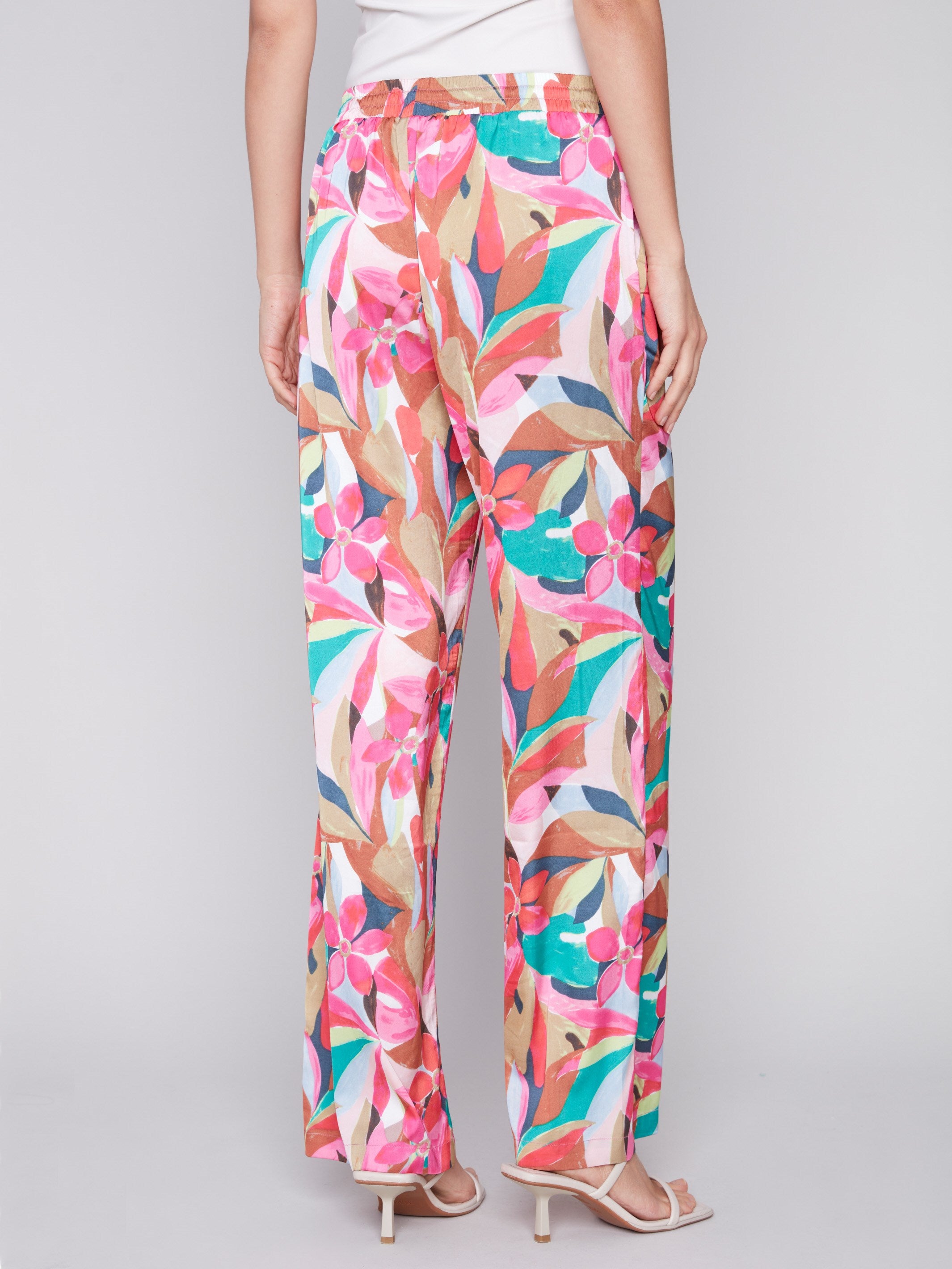 Printed Wide Leg Satin Pants - Flora - Charlie B Collection Canada - Image 3