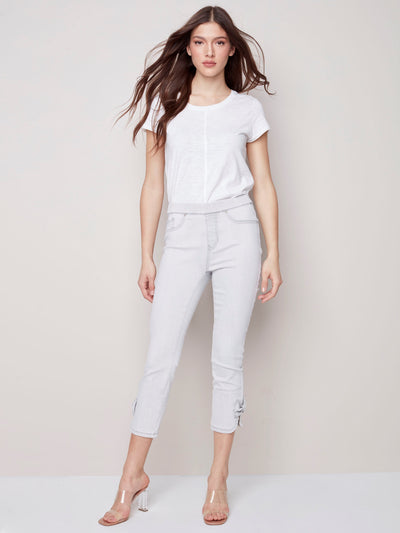 Pull-On Jeans with Bow Detail - Bleach Grey - C5333 Charlie B Collection Canada