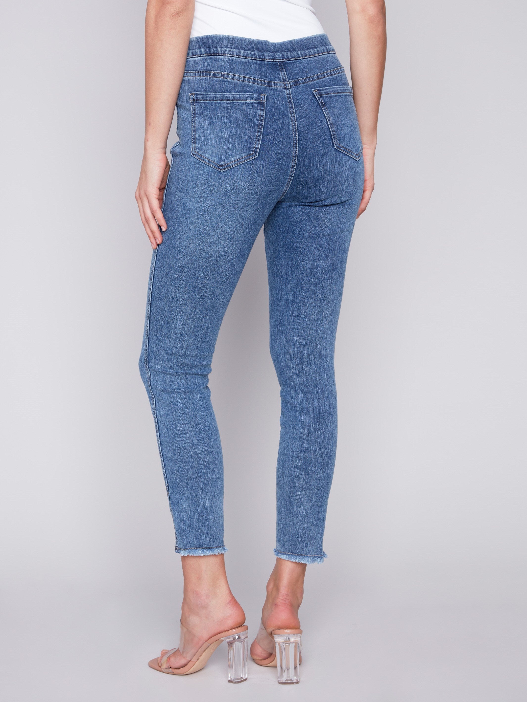 Pull-On Jeans with Split Hem - Medium Blue - Charlie B Collection Canada - Image 3