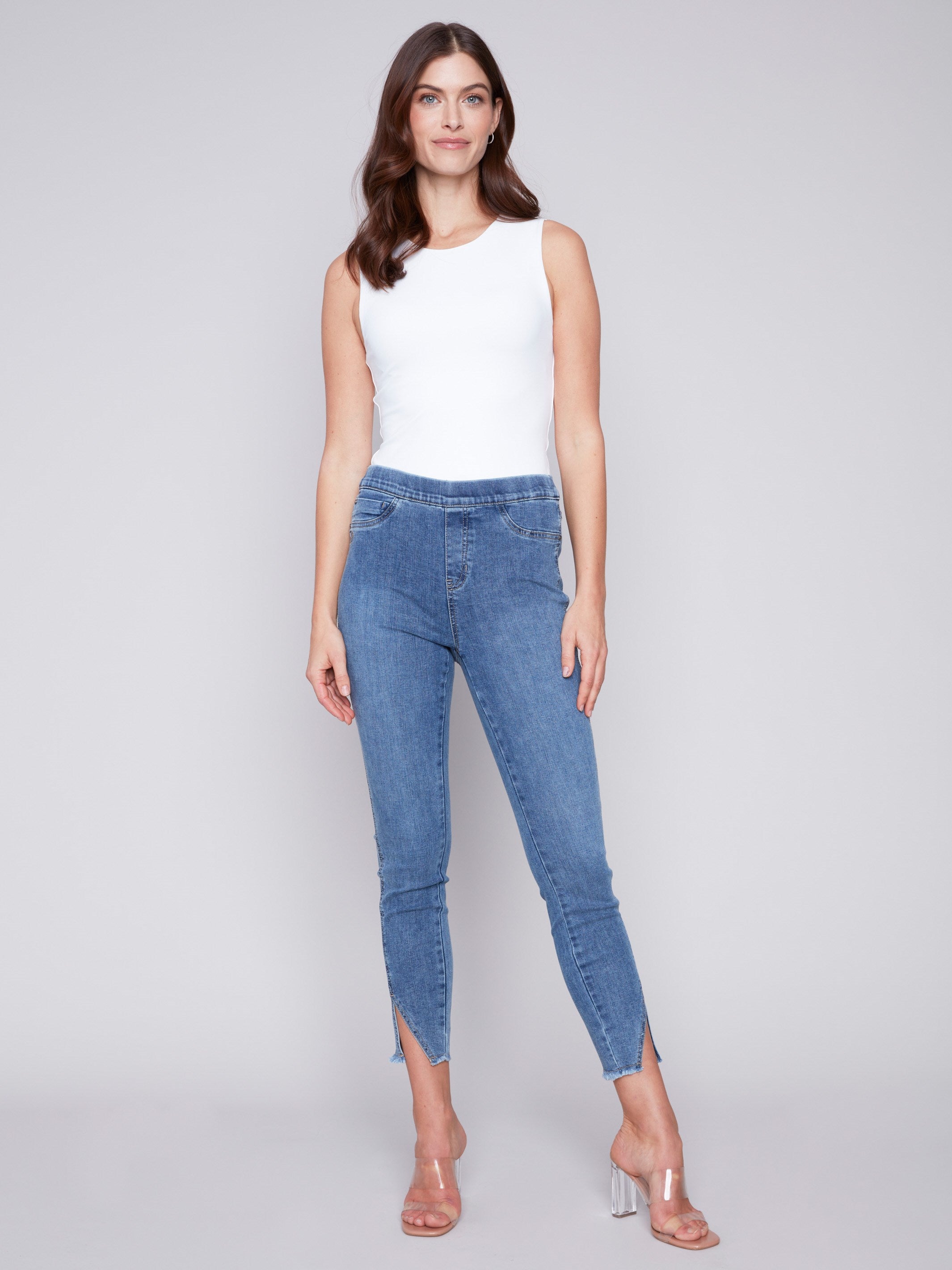 Pull-On Jeans with Split Hem - Medium Blue - Charlie B Collection Canada - Image 4