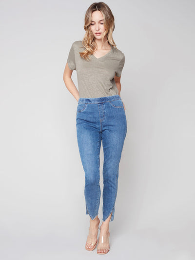 Pull-On Jeans with Split Hem - Medium Blue - C5409 Charlie B Collection Canada