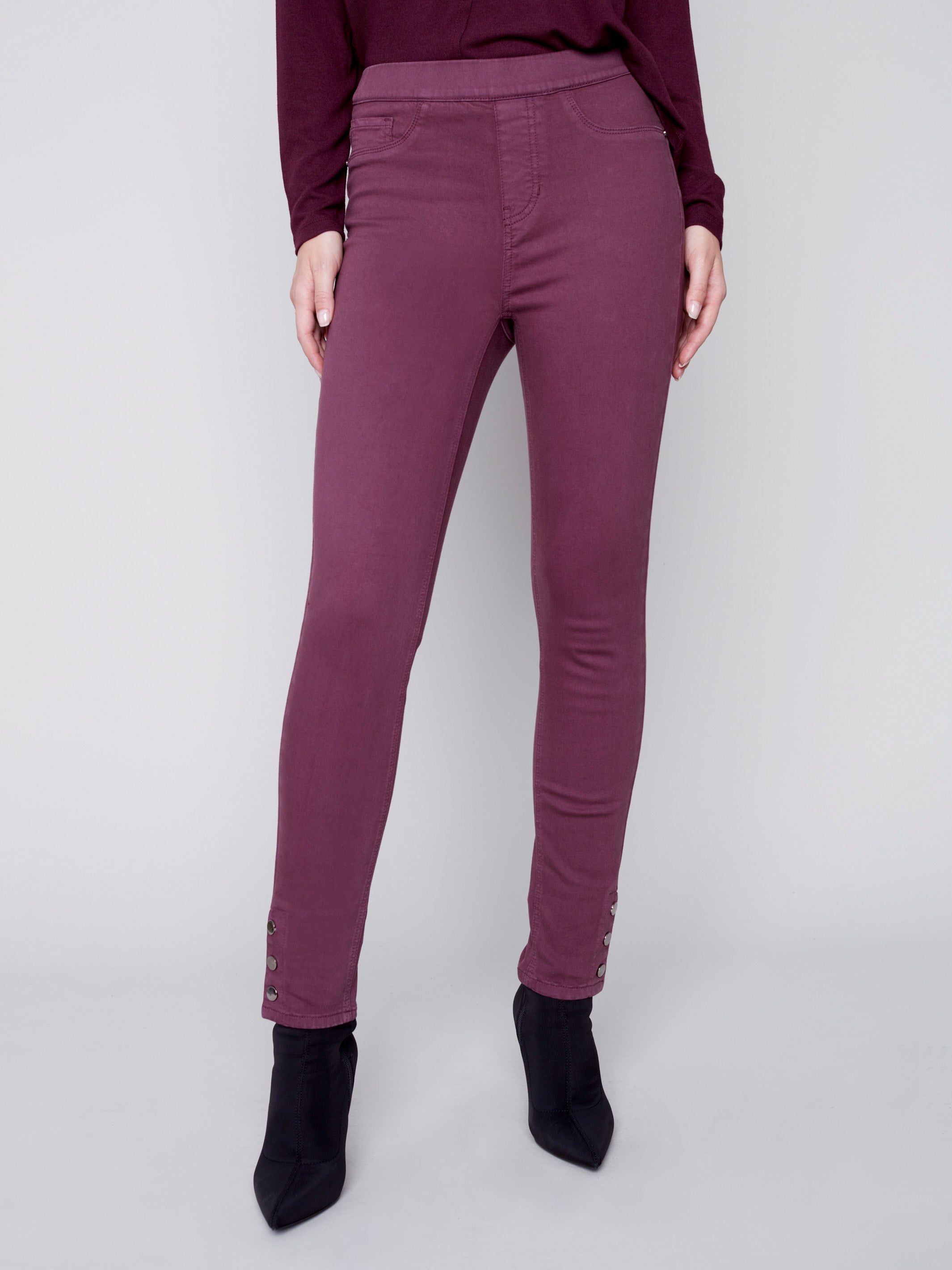 Pull-On Twill Pants with Snap Button Hem - Port