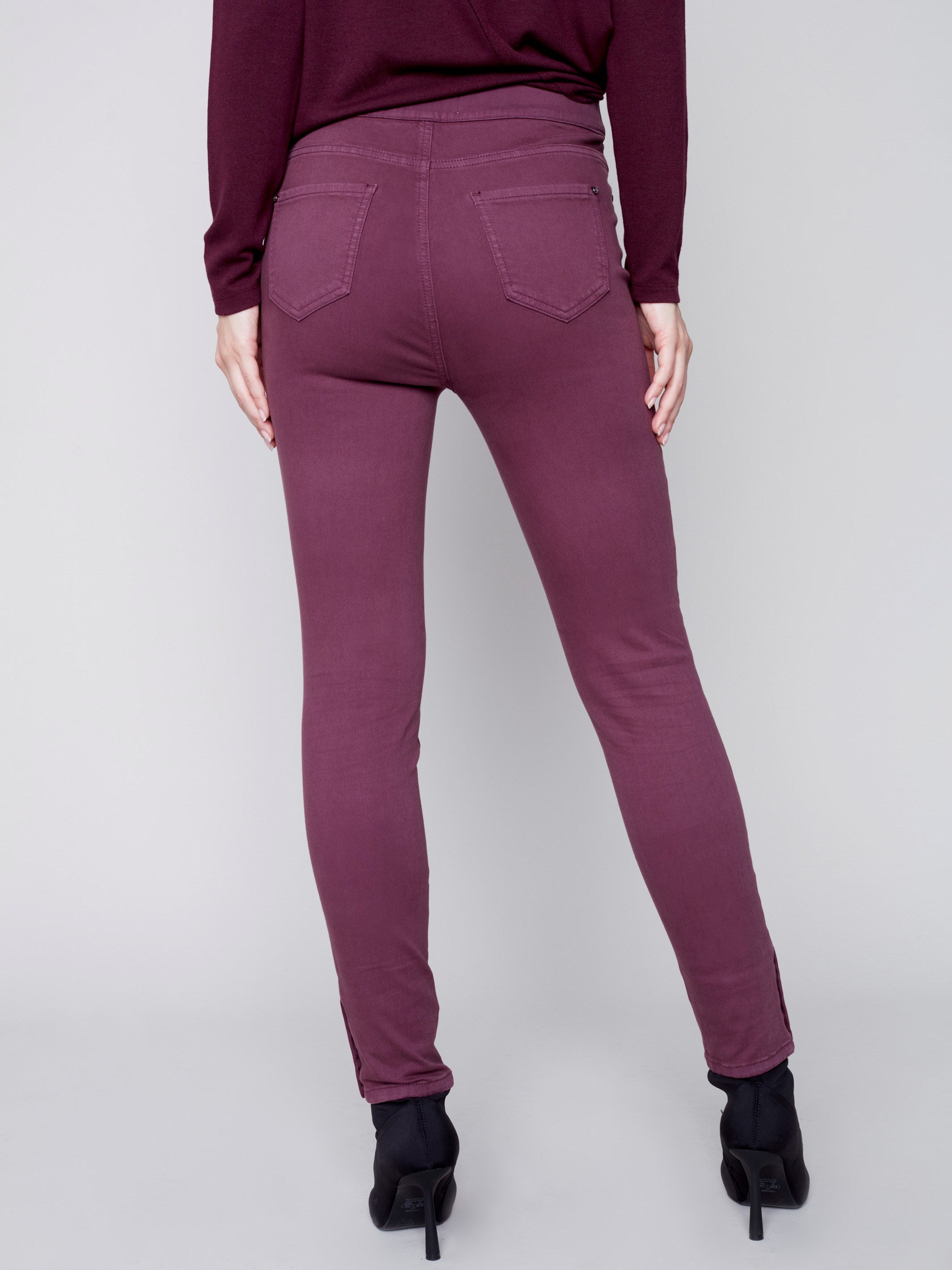Pull-On Twill Pants with Snap Button Hem - Port