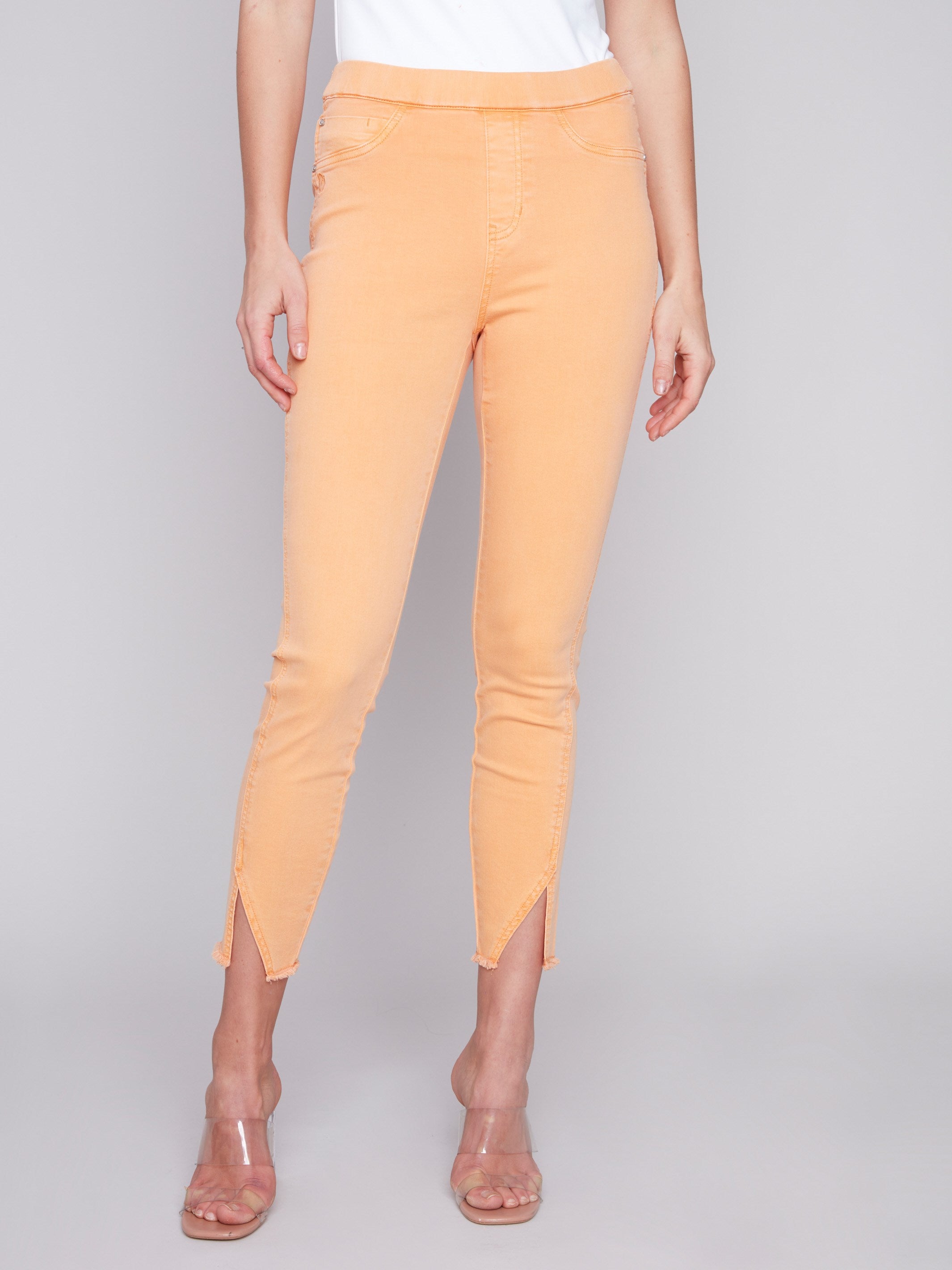 Pull-On Twill Pants with Split Hem - Melon - Charlie B Collection Canada - Image 2