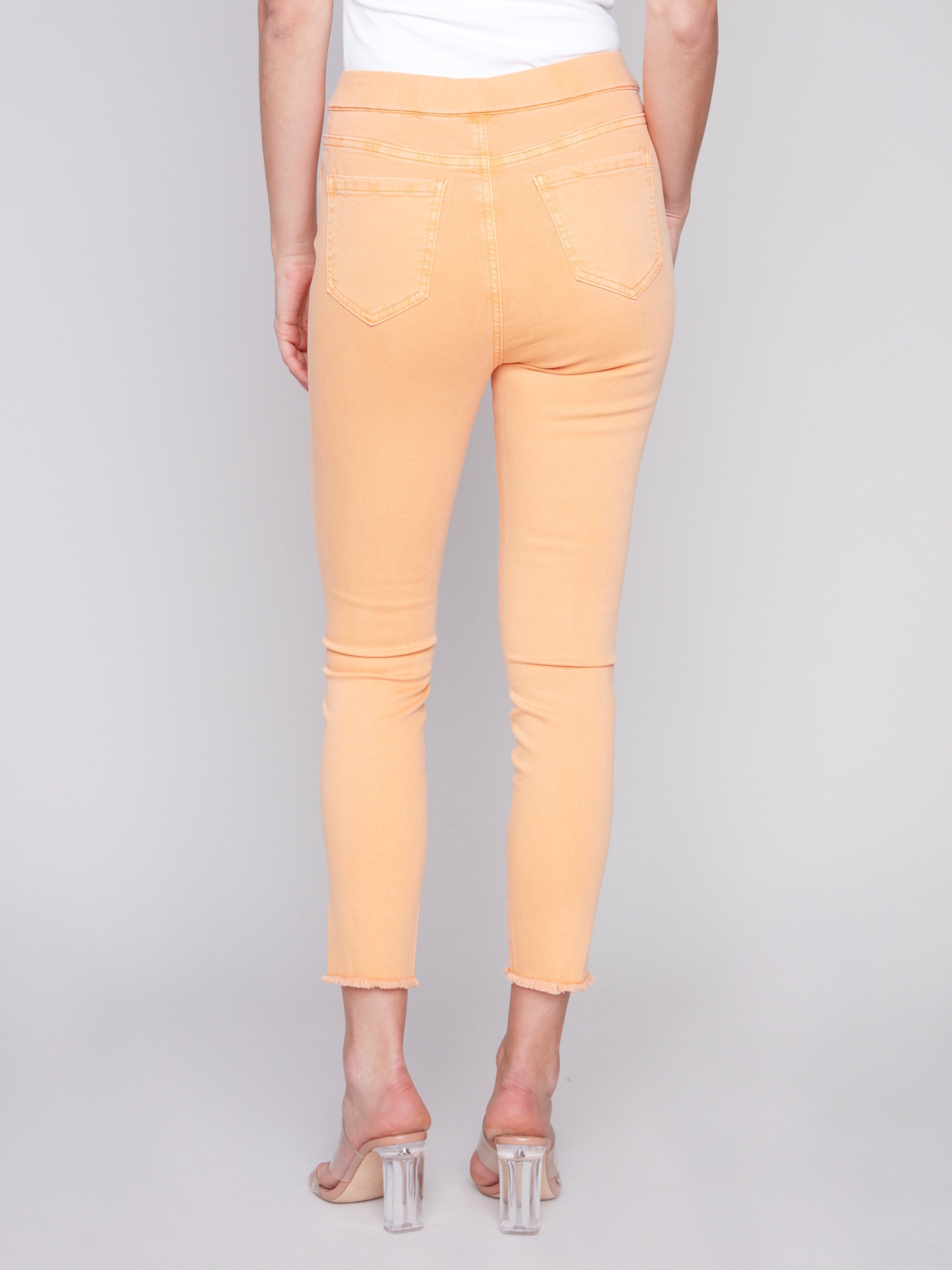 Pull-On Twill Pants with Split Hem - Melon - Charlie B Collection Canada - Image 3
