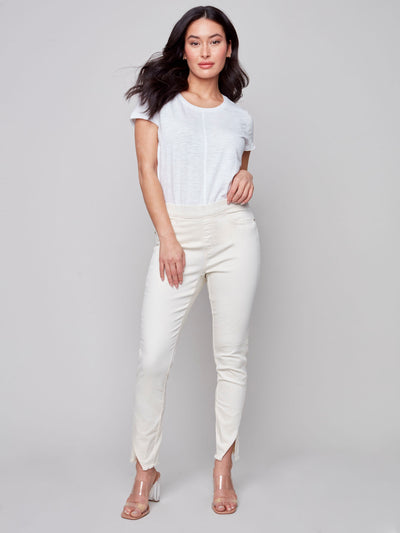 Pull-On Twill Pants with Split Hem - Natural - C5409 Charlie B Collection Canada