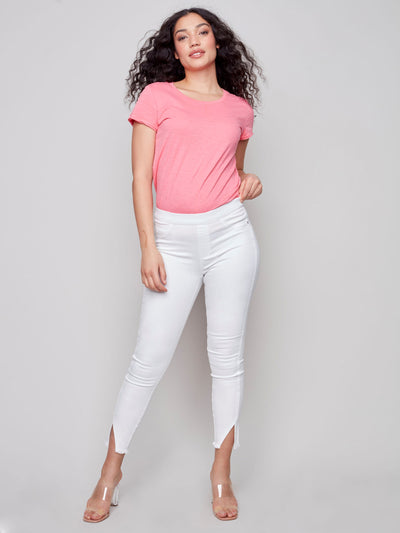 Pull-On Twill Pants with Split Hem - White - C5409 Charlie B Collection Canada