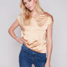 Satin V-Neck Knit Top - Corn - Charlie B Collection Canada - Image 1
