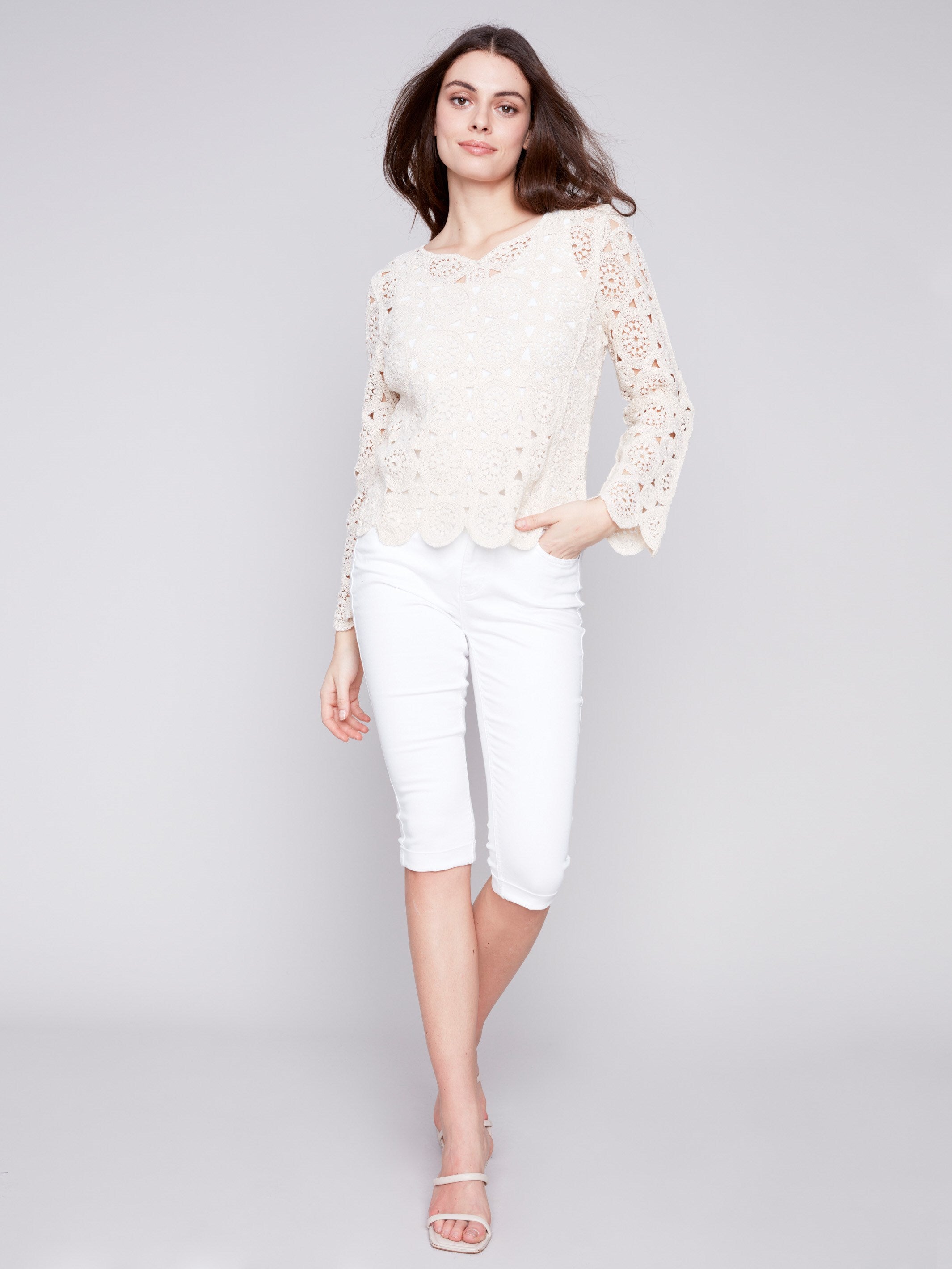 Scalloped Crochet Top - Natural - Charlie B Collection Canada - Image 2