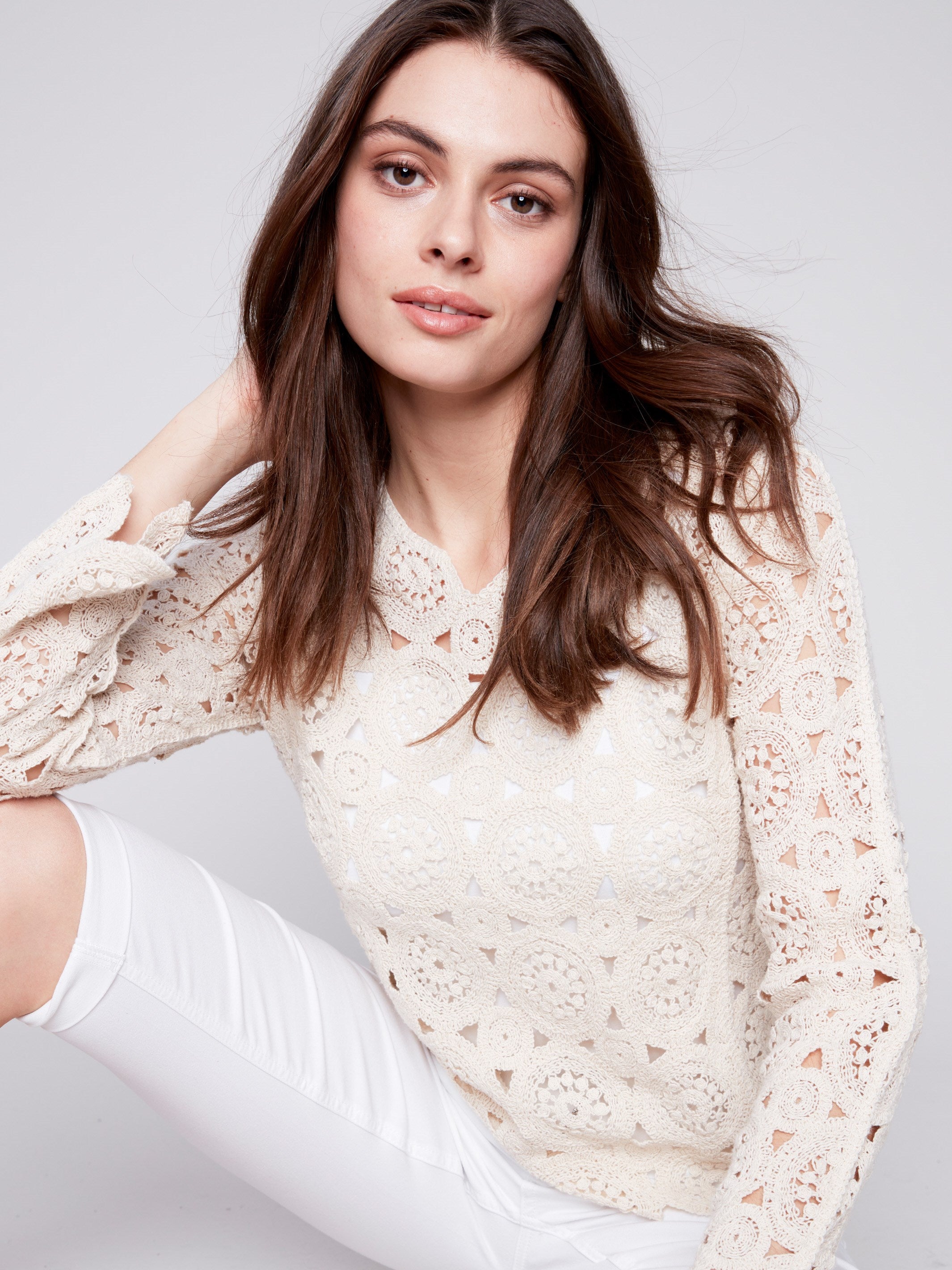 Scalloped Crochet Top - Natural - Charlie B Collection Canada - Image 3