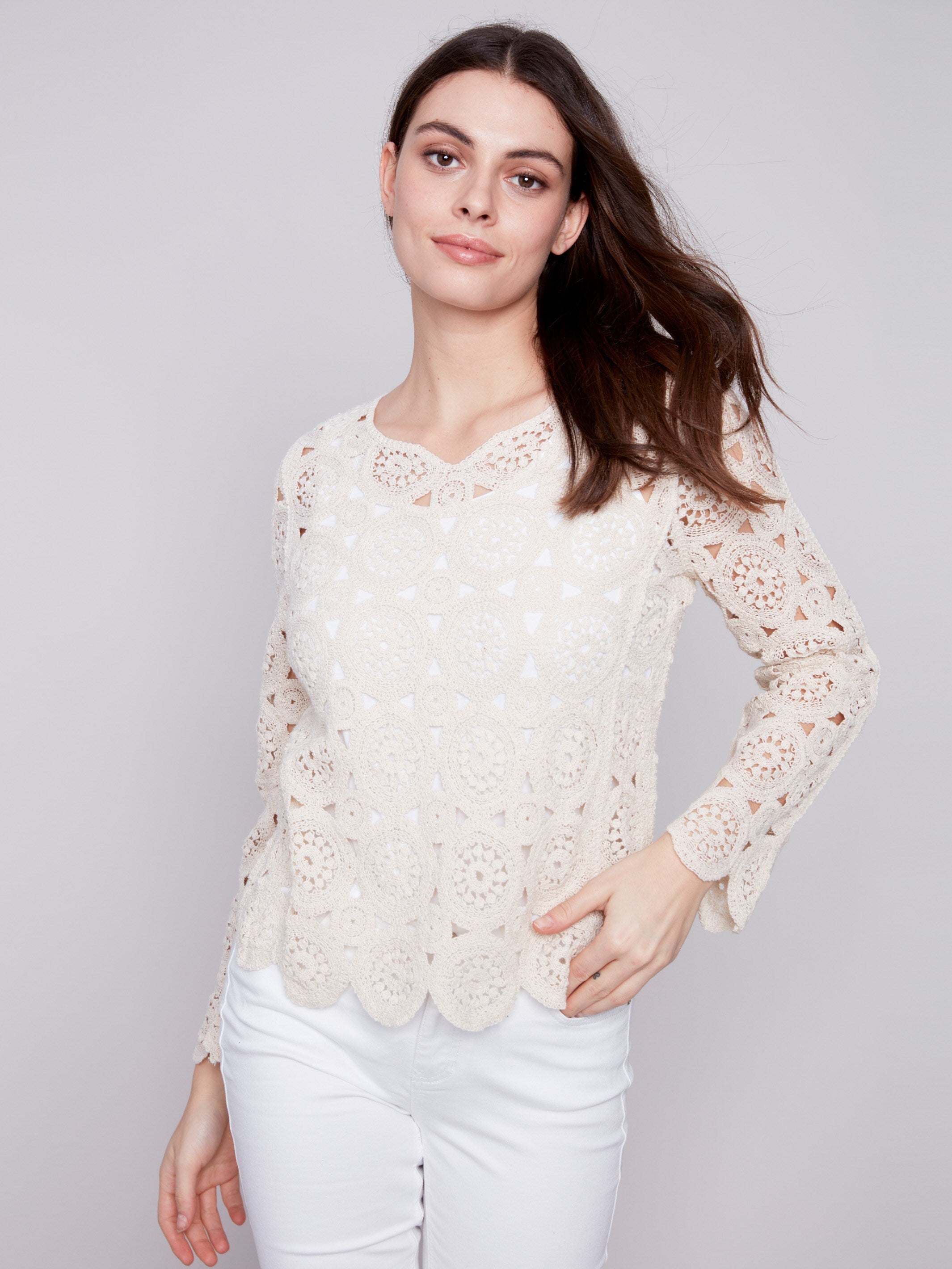 Scalloped Crochet Top - Natural - Charlie B Collection Canada - Image 5