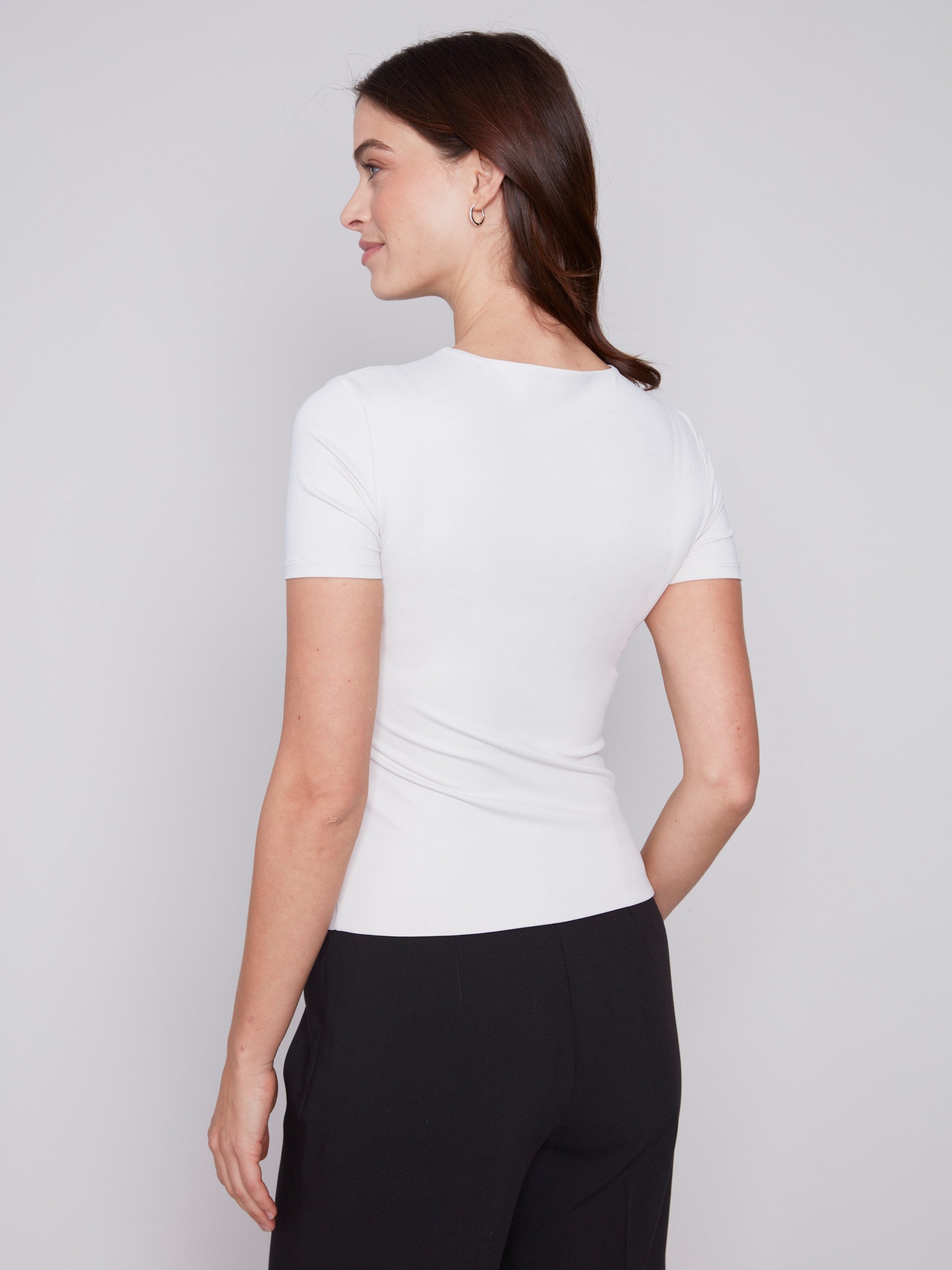 Short-Sleeved Super Stretch Top - Natural - Charlie B Collection Canada - Image 2