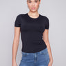 Short-Sleeved Super Stretch Top - Black - Charlie B Collection Canada - Image 1