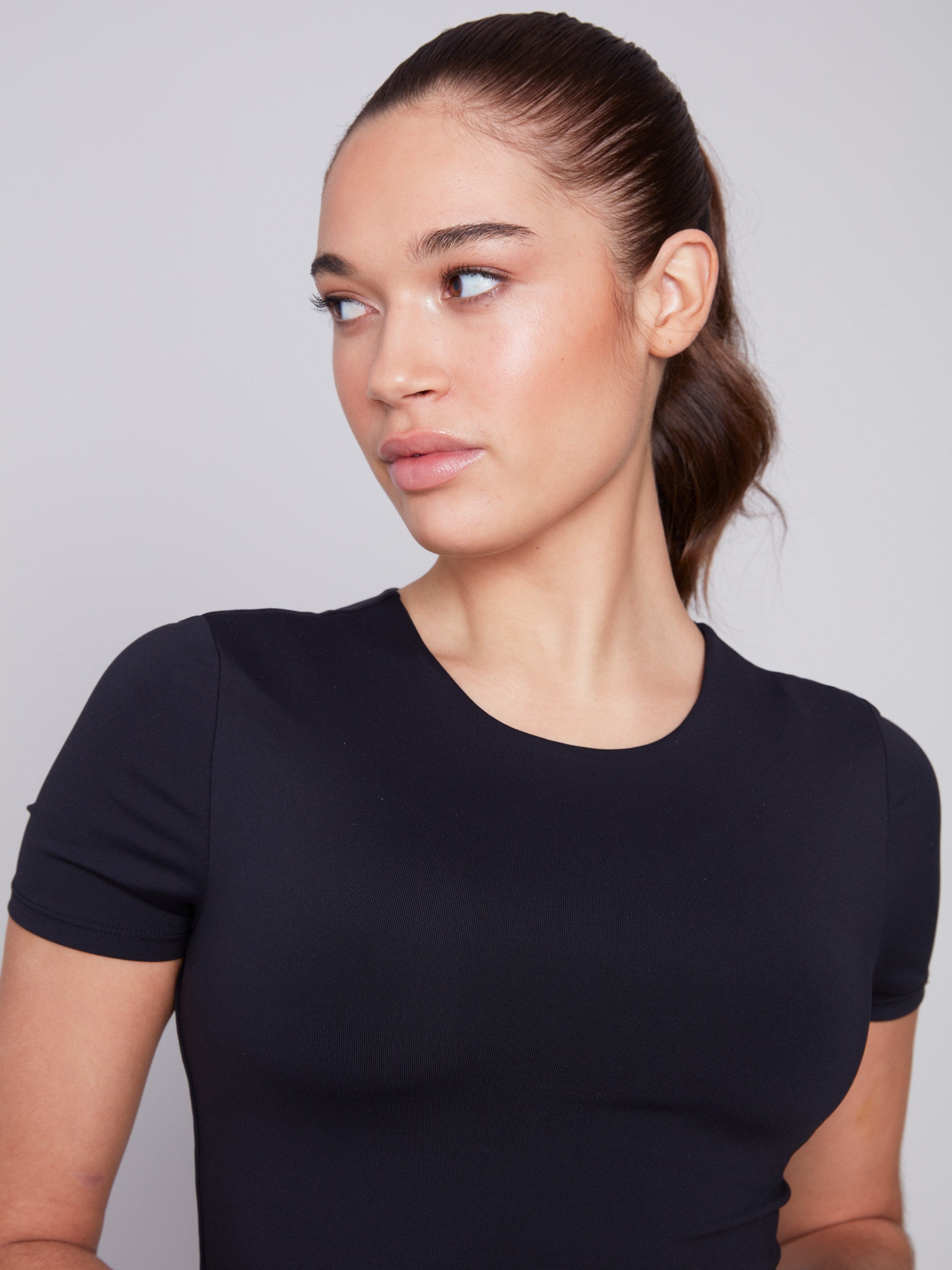 Short-Sleeved Super Stretch Top - Black - Charlie B Collection Canada - Image 4