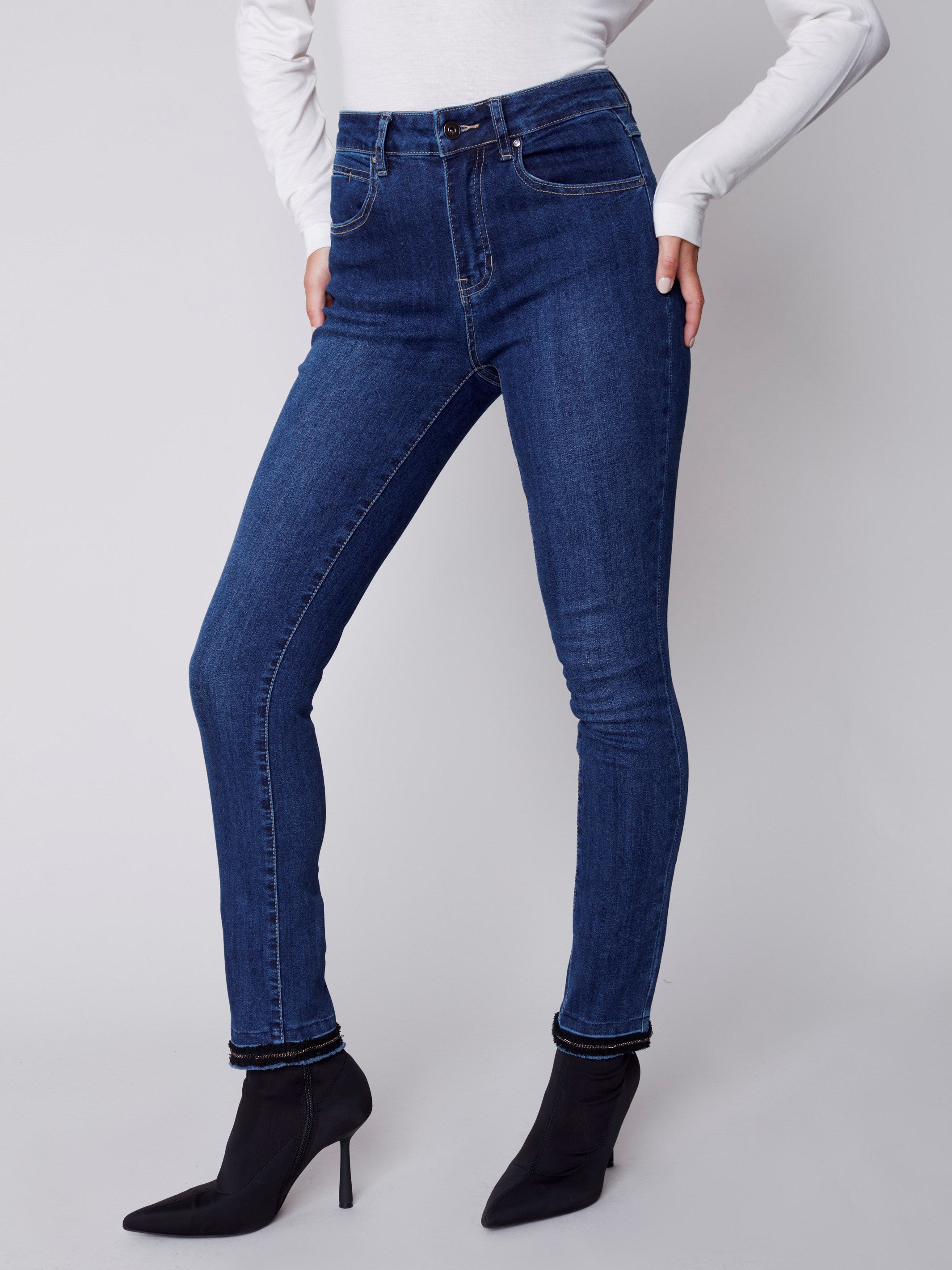 Skinny Jeans with Chain Hem - Indigo