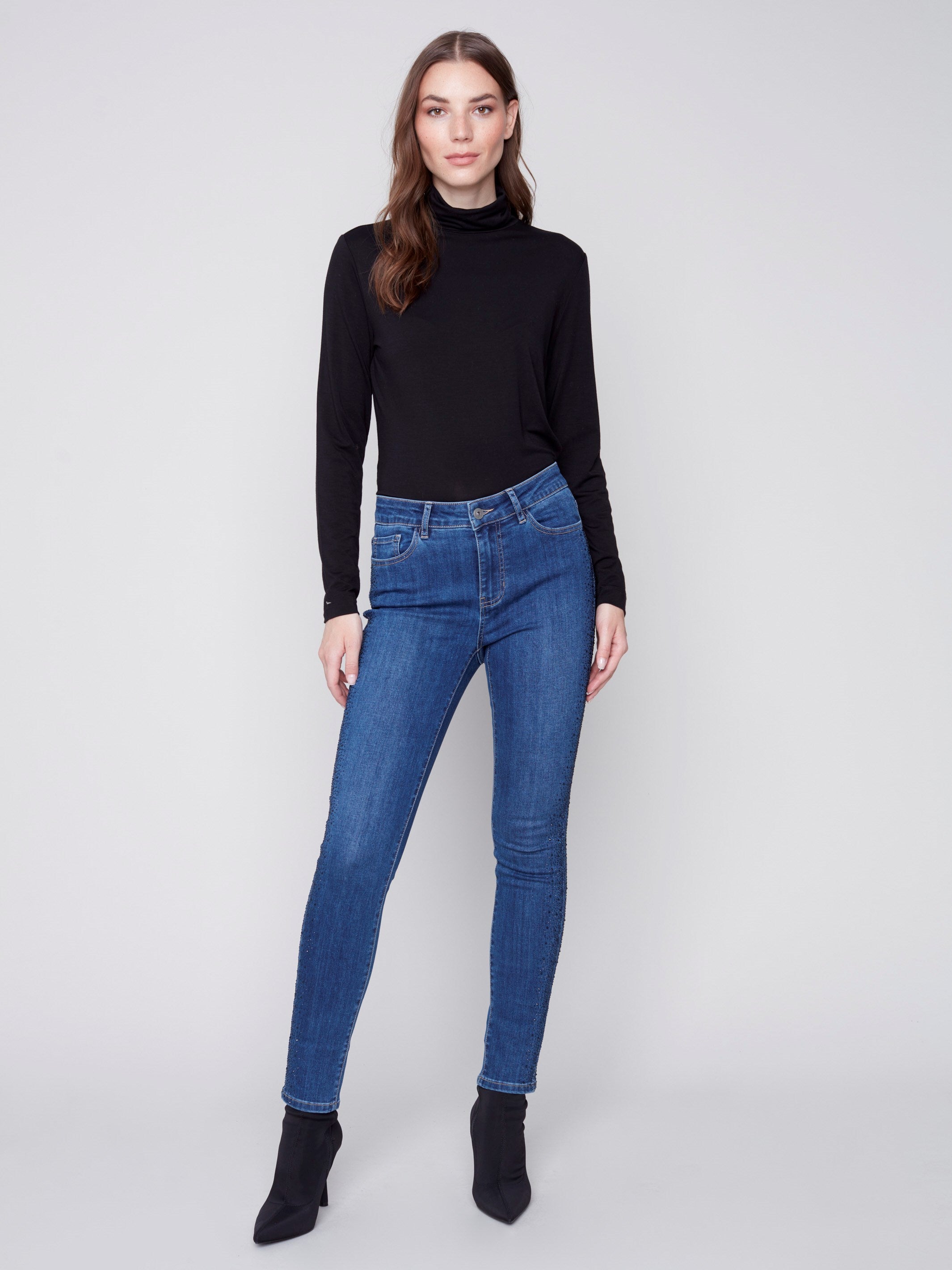 Women s Skinny Blue Jeans with Rhinestones Charlie B CA