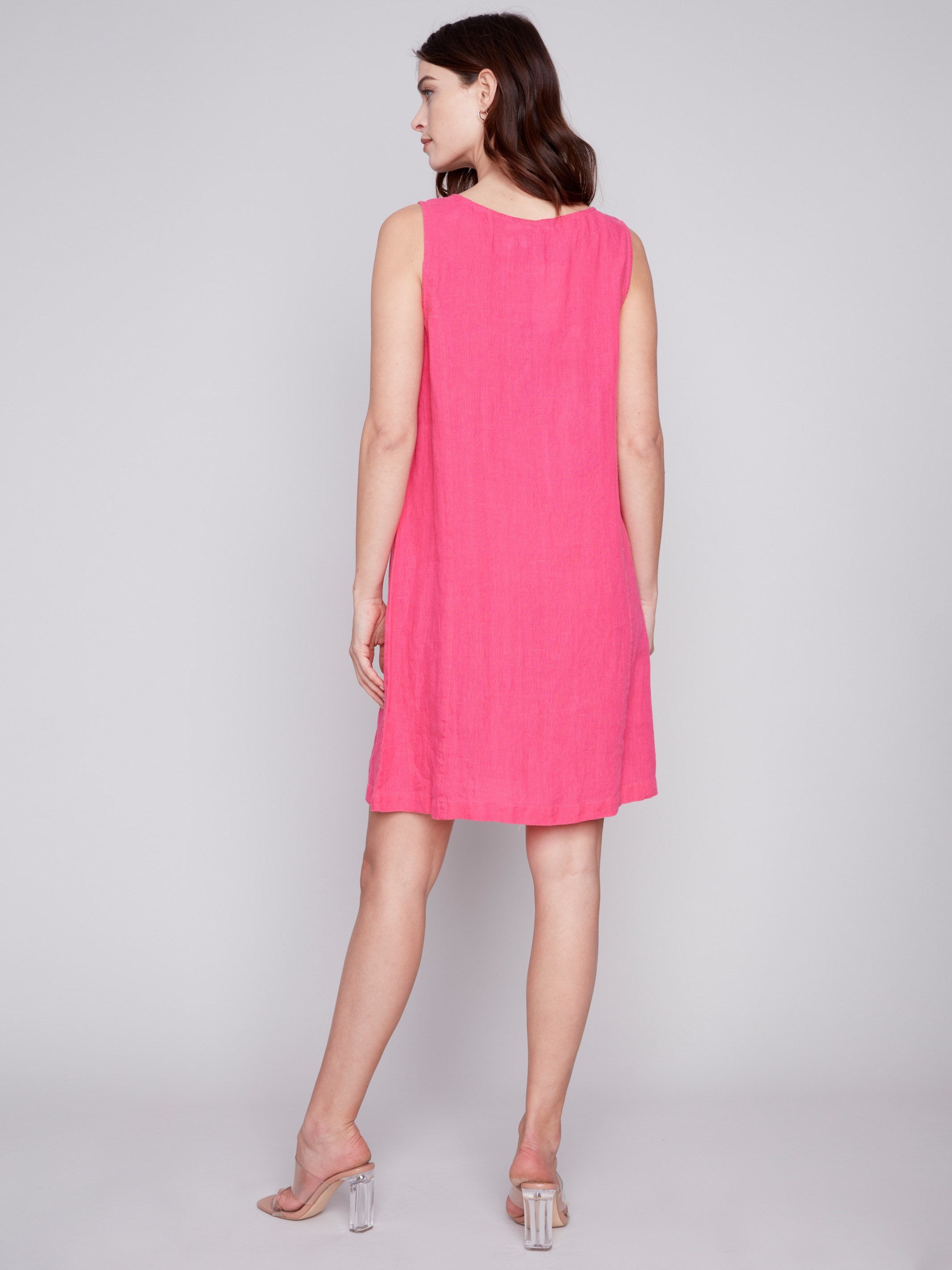 Sleeveless A-Line Linen Dress - Punch - Charlie B Collection Canada - Image 3