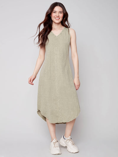 Sleeveless Cotton Slub Dress - Celadon - C3125 Charlie B Collection Canada