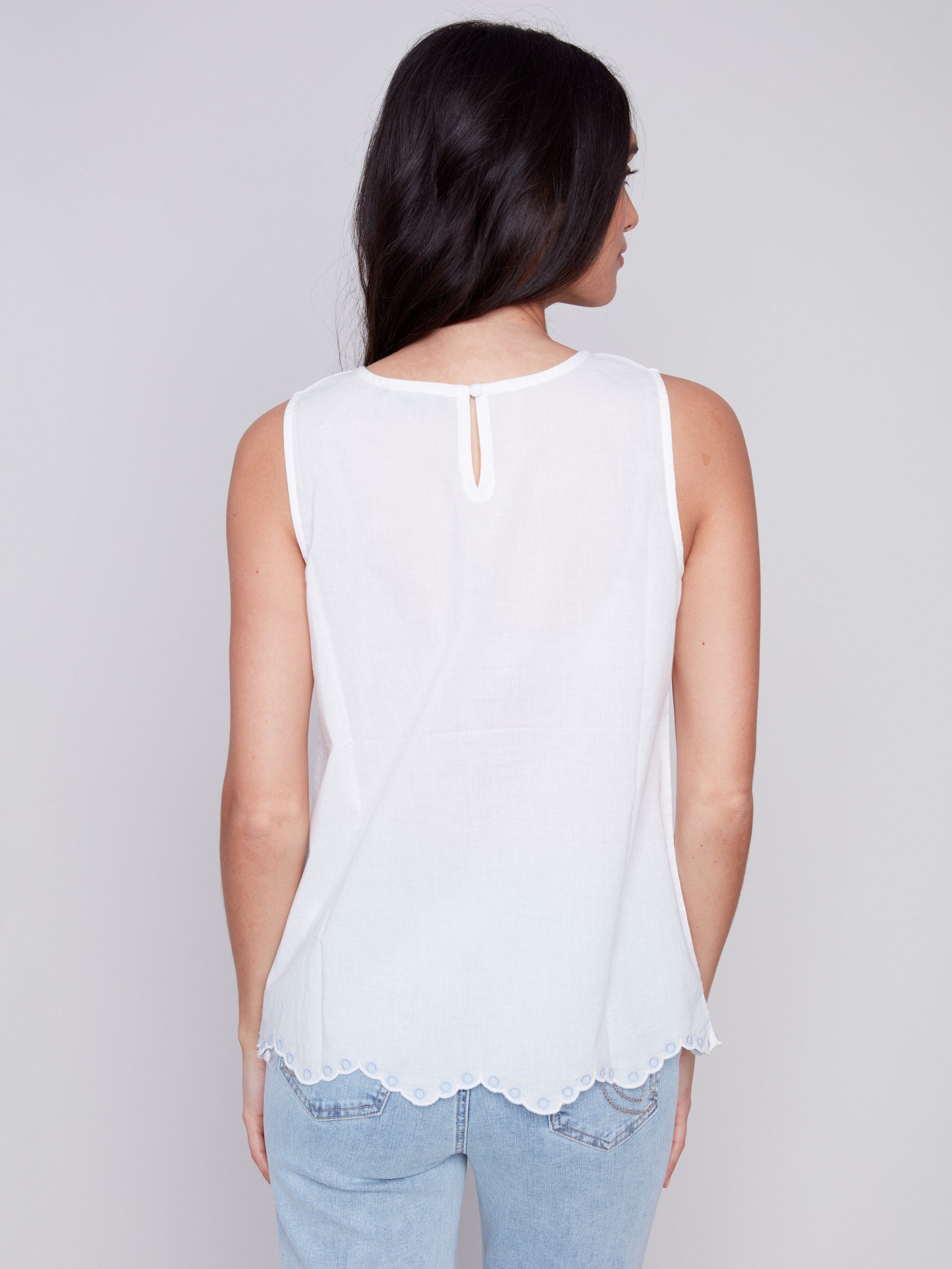 Sleeveless Embroidered Cotton Top - White - Charlie B Collection Canada - Image 2