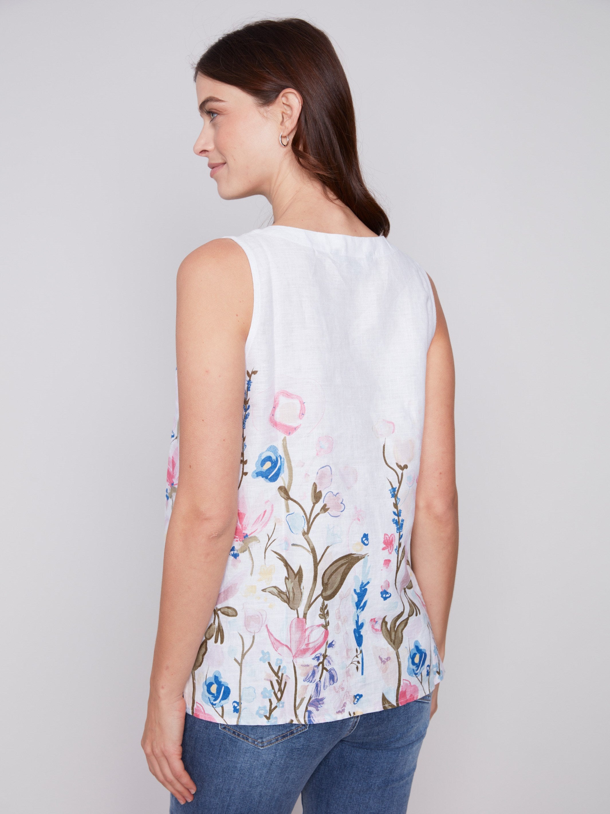 Sleeveless Floral Printed Linen Top - Pastel - Charlie B Collection Canada - Image 2