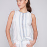 Sleeveless Front Tie Blouse - Denim - Charlie B Collection Canada - Image 1