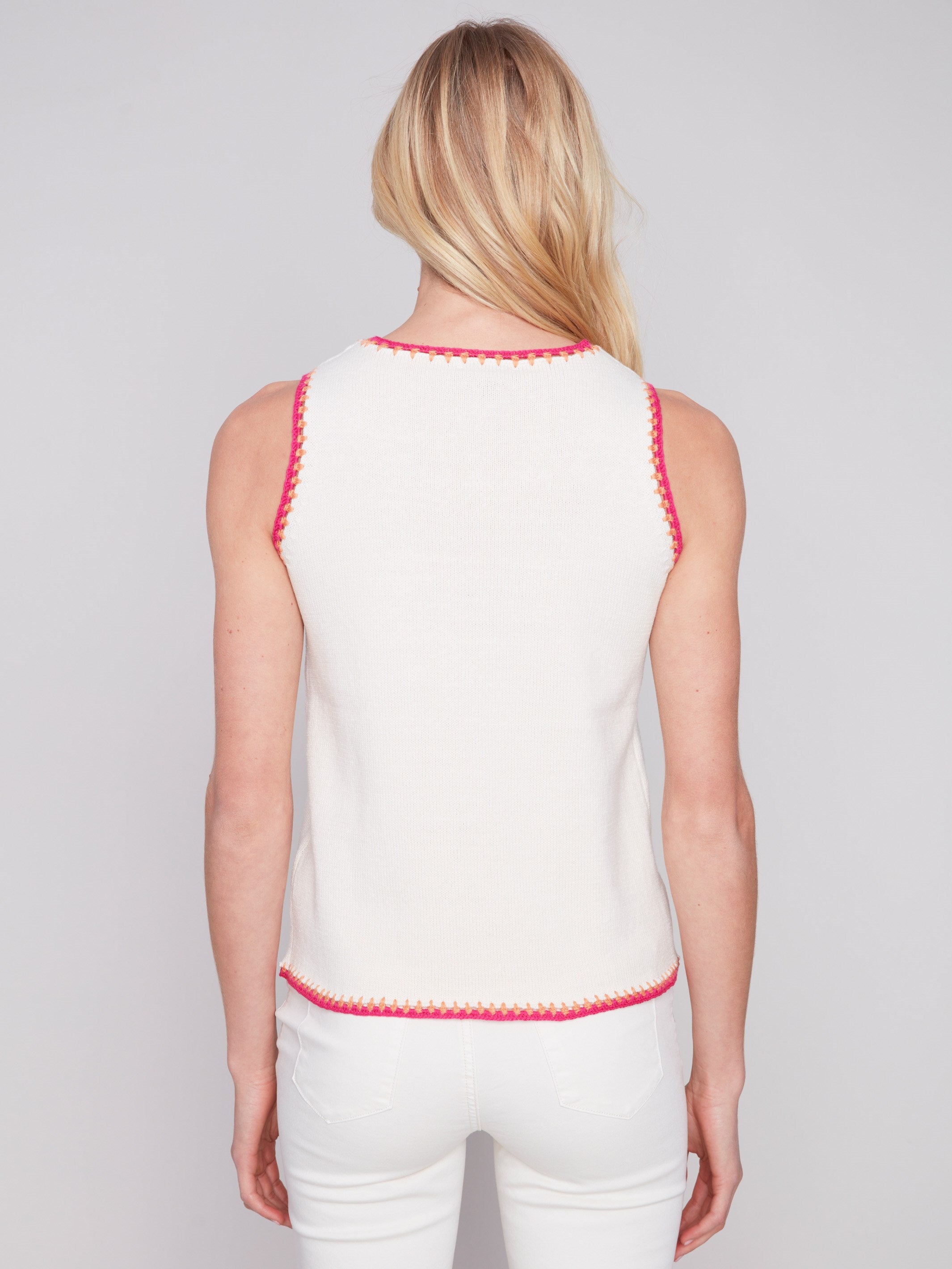 Sleeveless Knit Top with Crochet Detail - Natural - Charlie B Collection Canada - Image 2