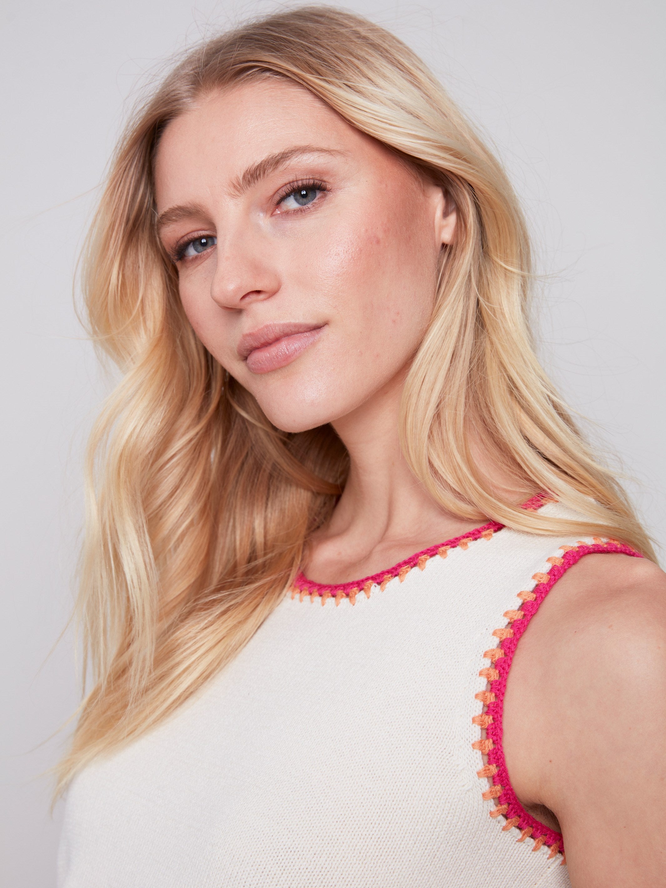 Sleeveless Knit Top with Crochet Detail - Natural - Charlie B Collection Canada - Image 4