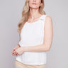 Sleeveless Linen Top with Button Detail - White - Charlie B Collection Canada - Image 1