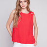Sleeveless Linen Top with Button Detail - Cherry - Charlie B Collection Canada - Image 1