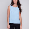 Sleeveless Linen Top with Button Detail - Sky - Charlie B Collection Canada - Image 1