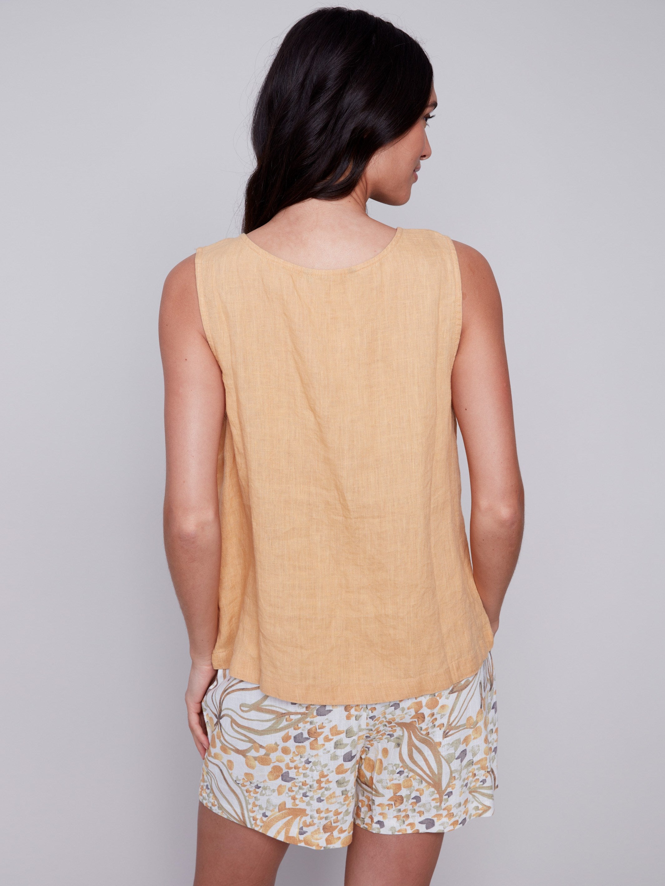Sleeveless Linen Top with Button Detail - Corn - Charlie B Collection Canada - Image 4