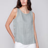 Sleeveless Linen Top with Side Buttons - Celadon - Charlie B Collection Canada - Image 1