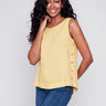 Sleeveless Linen Top with Side Buttons - Corn - Charlie B Collection Canada - Image 1