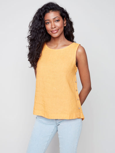 Sleeveless Linen Top with Side Buttons - Mango - C4425 Charlie B Collection Canada 