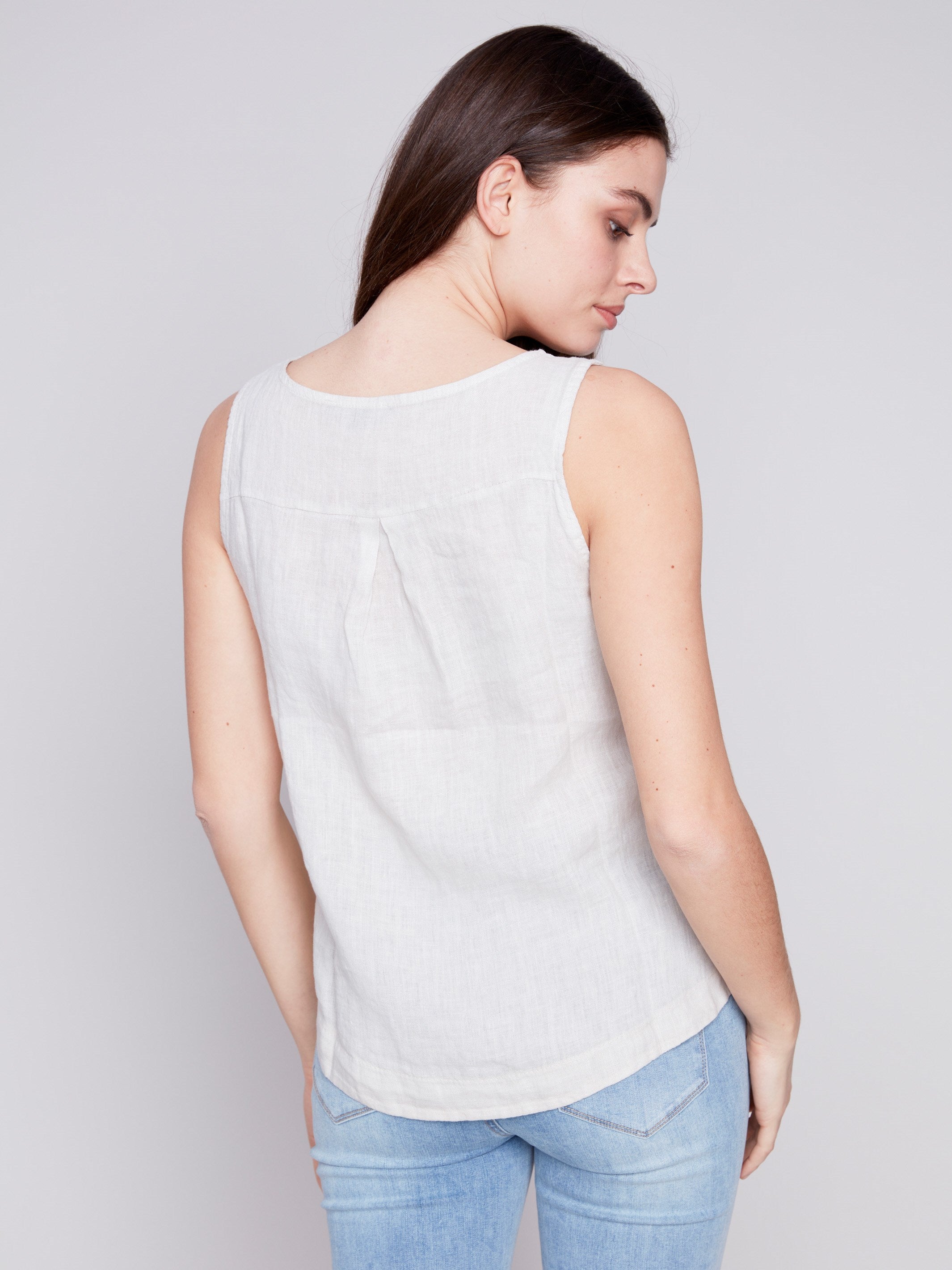 Sleeveless Linen Top with Side Buttons - Natural - Charlie B Collection Canada - Image 4