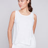 Sleeveless Linen Top with Slit - White - Charlie B Collection Canada - Image 1