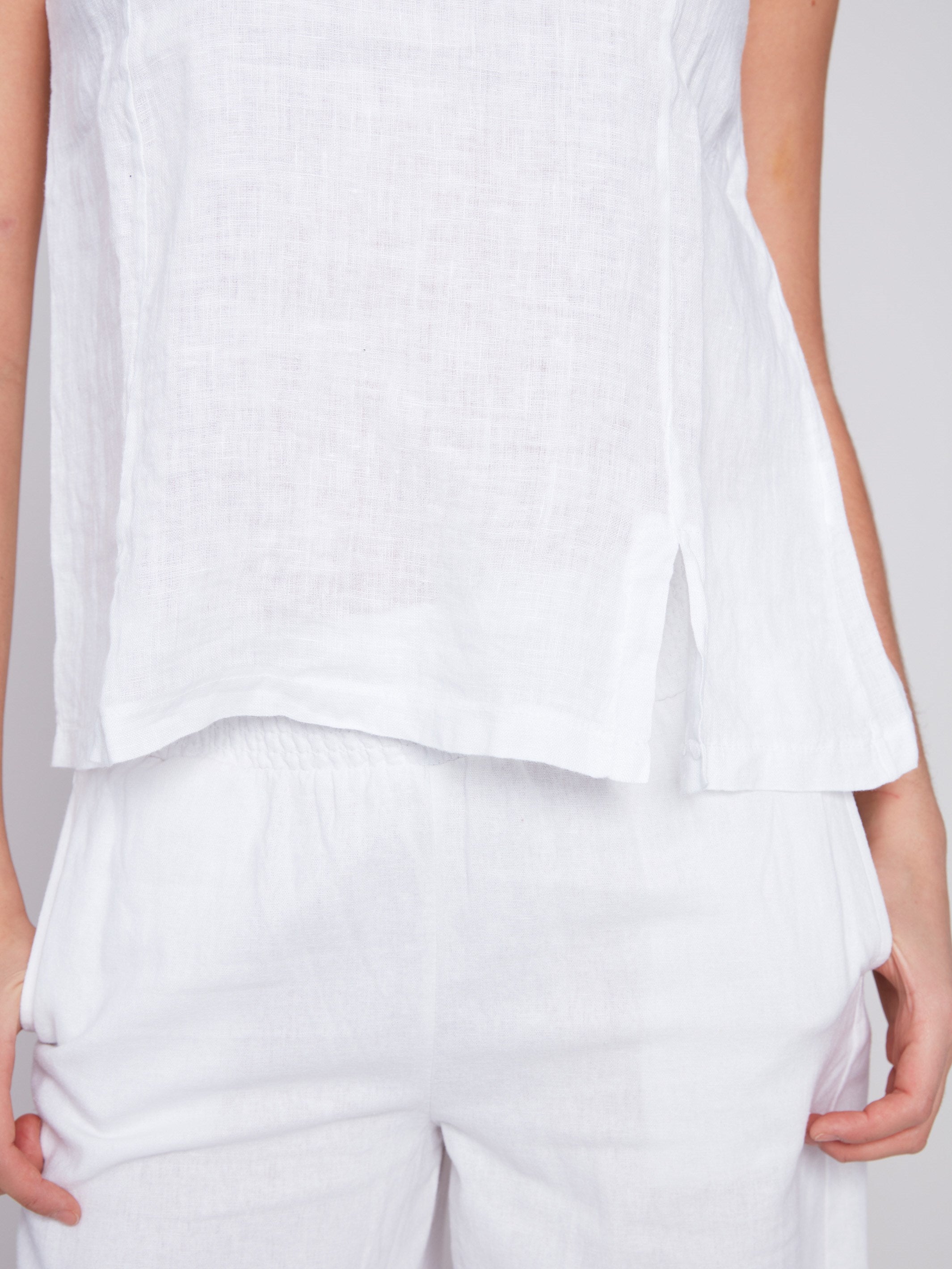 Sleeveless Linen Top with Slit - White - Charlie B Collection Canada - Image 3