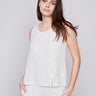 Sleeveless Linen Top with Slit - Natural - Charlie B Collection Canada - Image 1