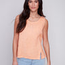 Sleeveless Linen Top with Slit - Tangerine - Charlie B Collection Canada - Image 1