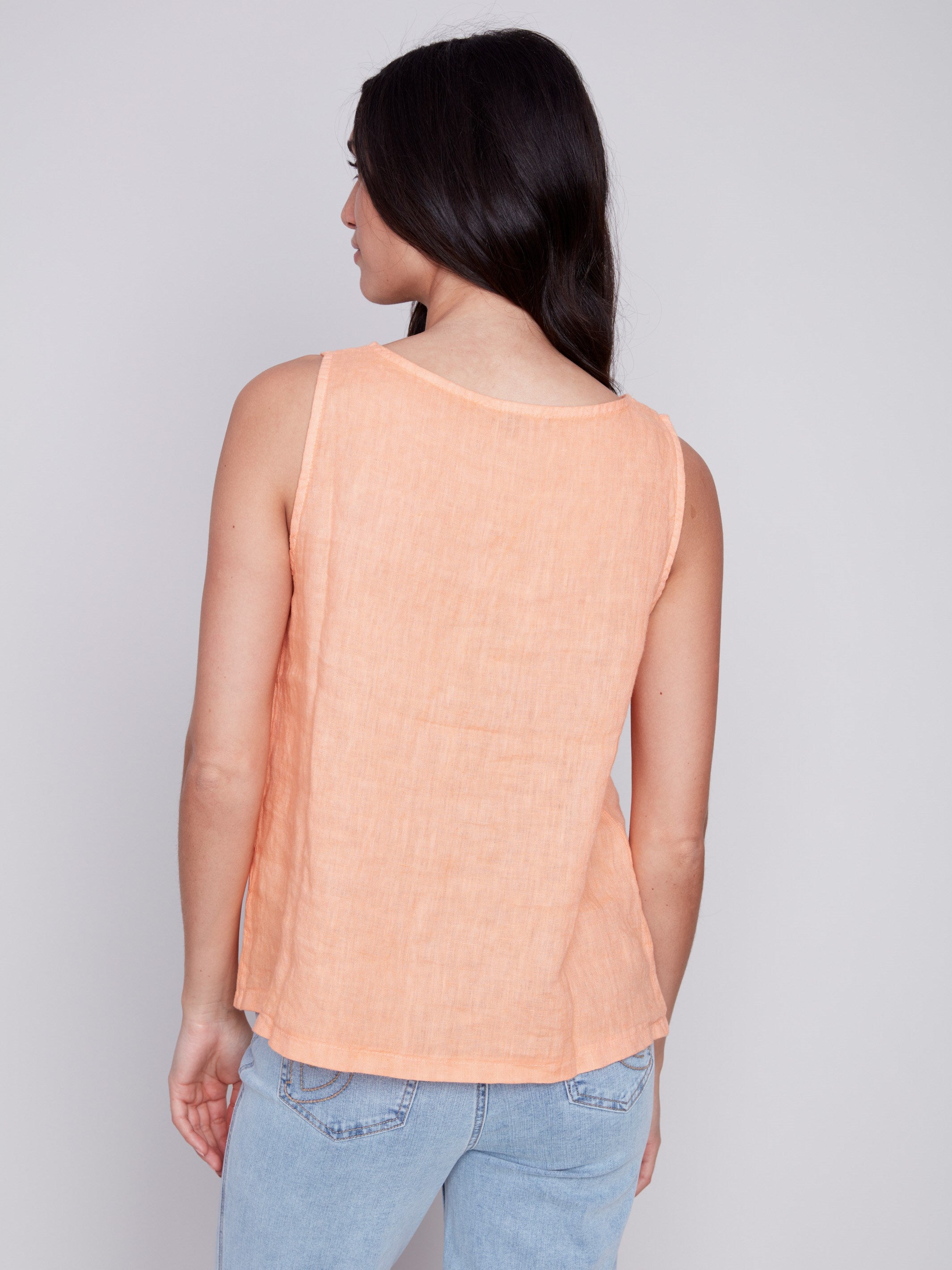 Sleeveless Linen Top with Slit - Tangerine - Charlie B Collection Canada - Image 4