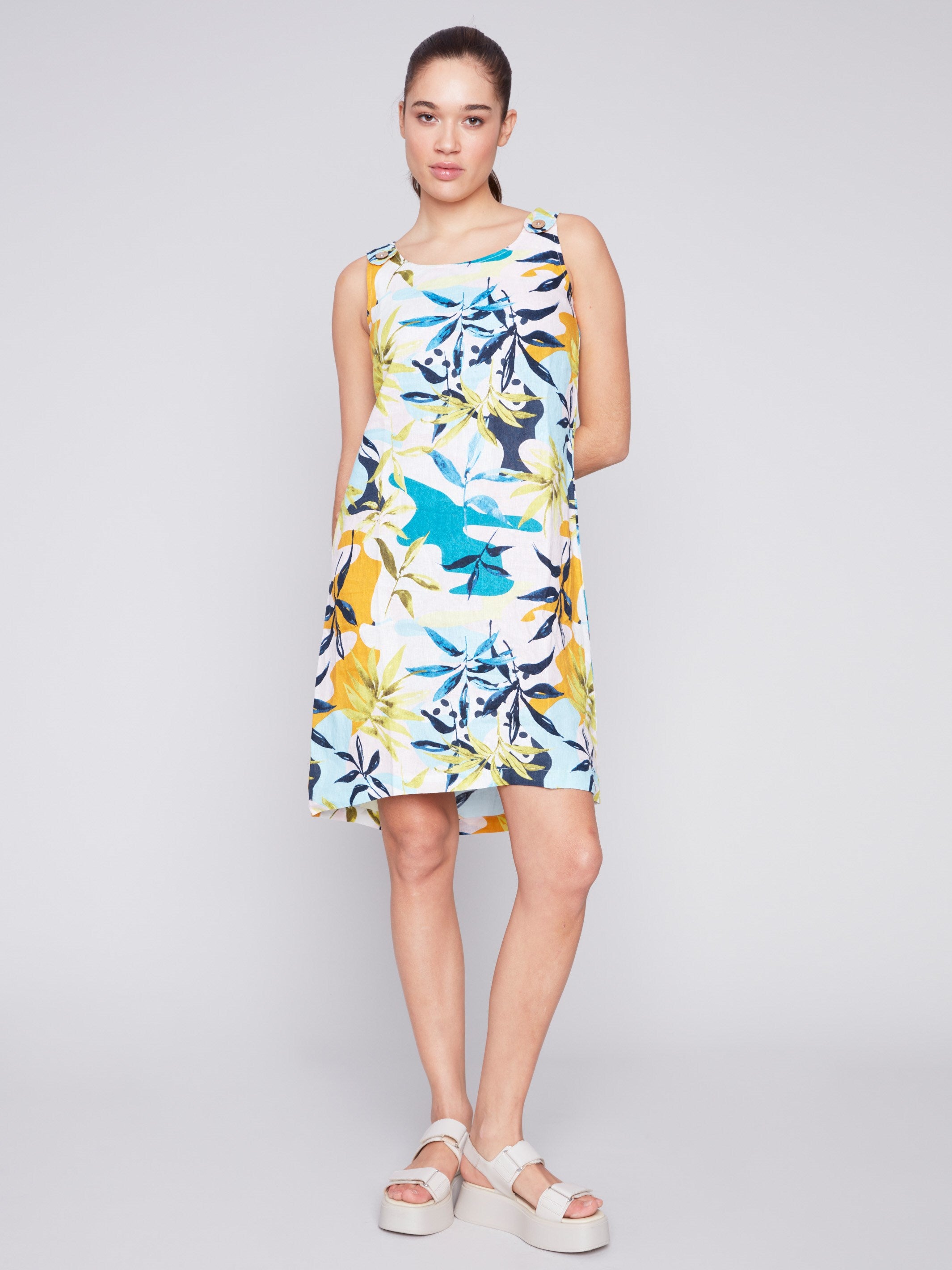Sleeveless Printed A-Line Linen Dress - Resort - Charlie B Collection Canada - Image 2