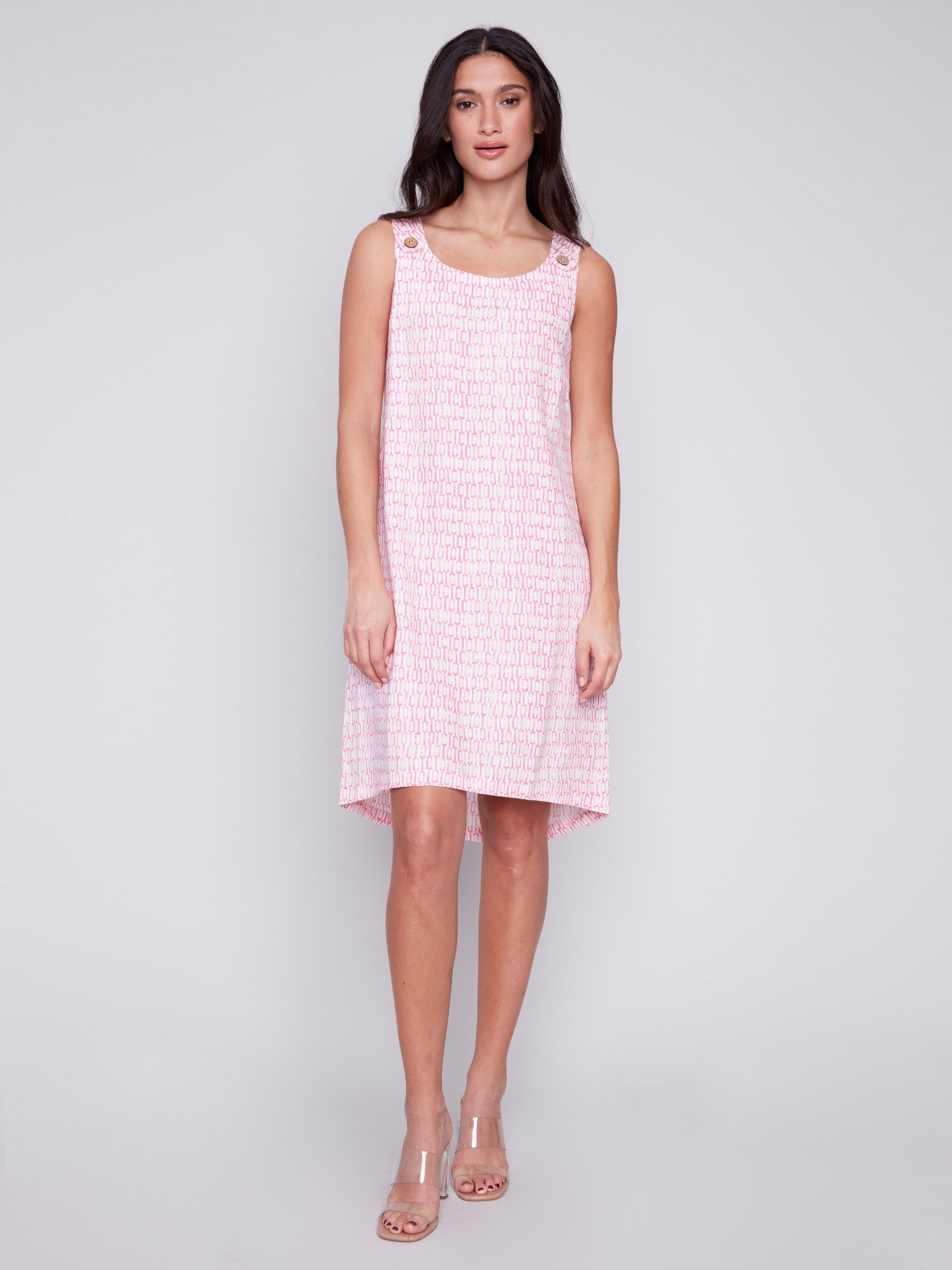 Sleeveless Printed A-Line Linen Dress - Flamingo - Charlie B Collection Canada - Image 2