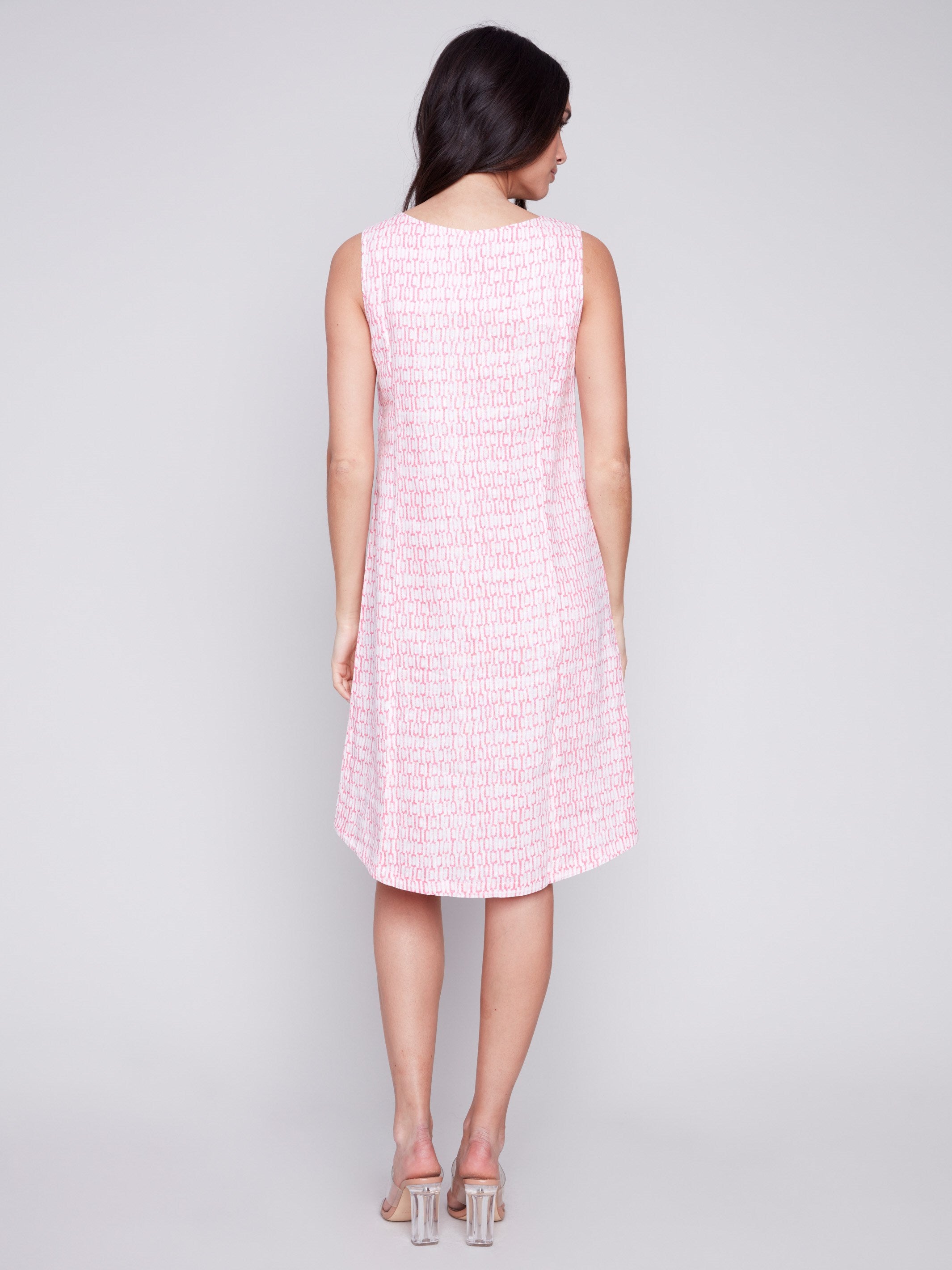 Sleeveless Printed A-Line Linen Dress - Flamingo - Charlie B Collection Canada - Image 3