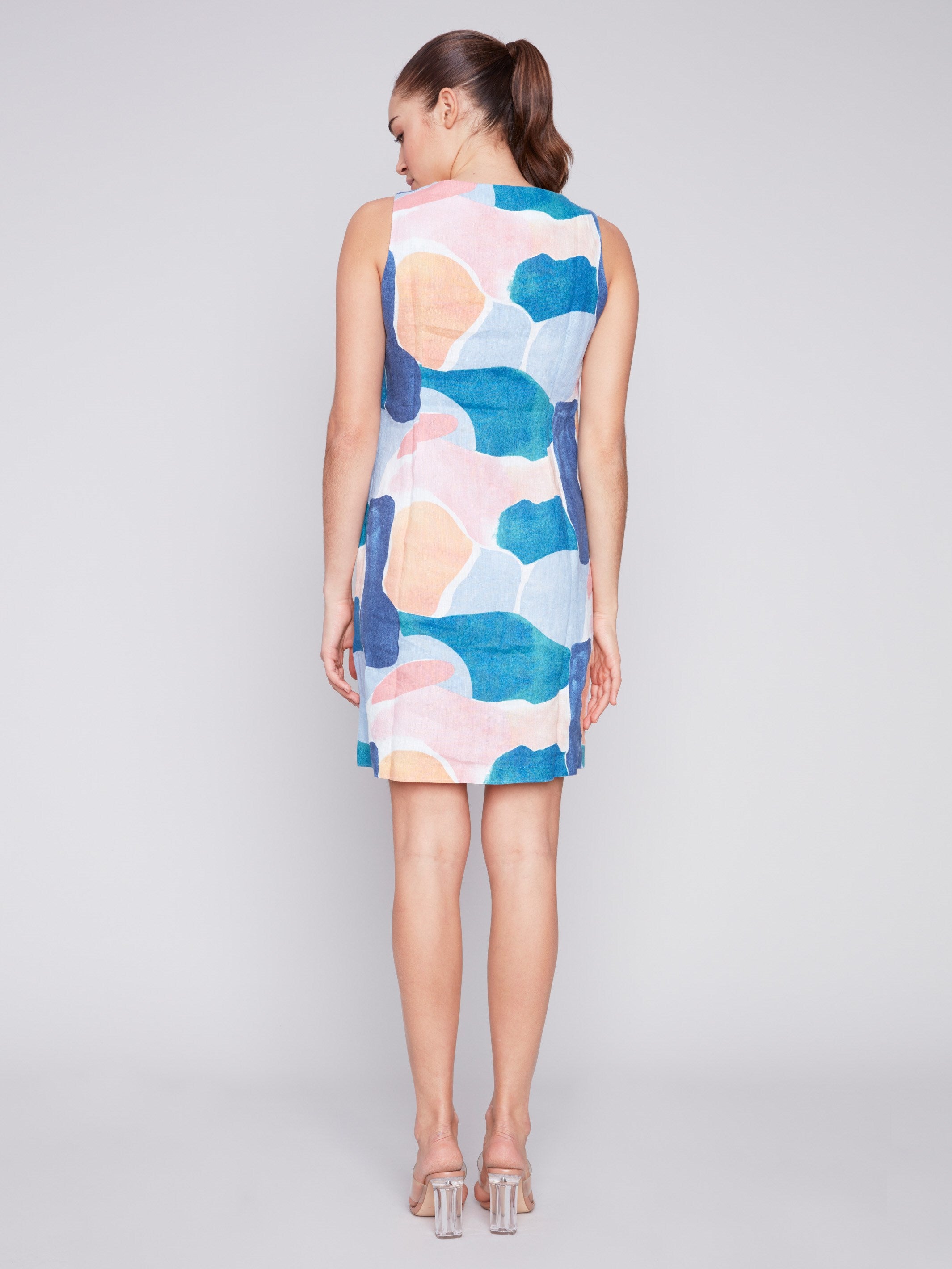Sleeveless Printed Linen Dress - Abstract - Charlie B Collection Canada - Image 4